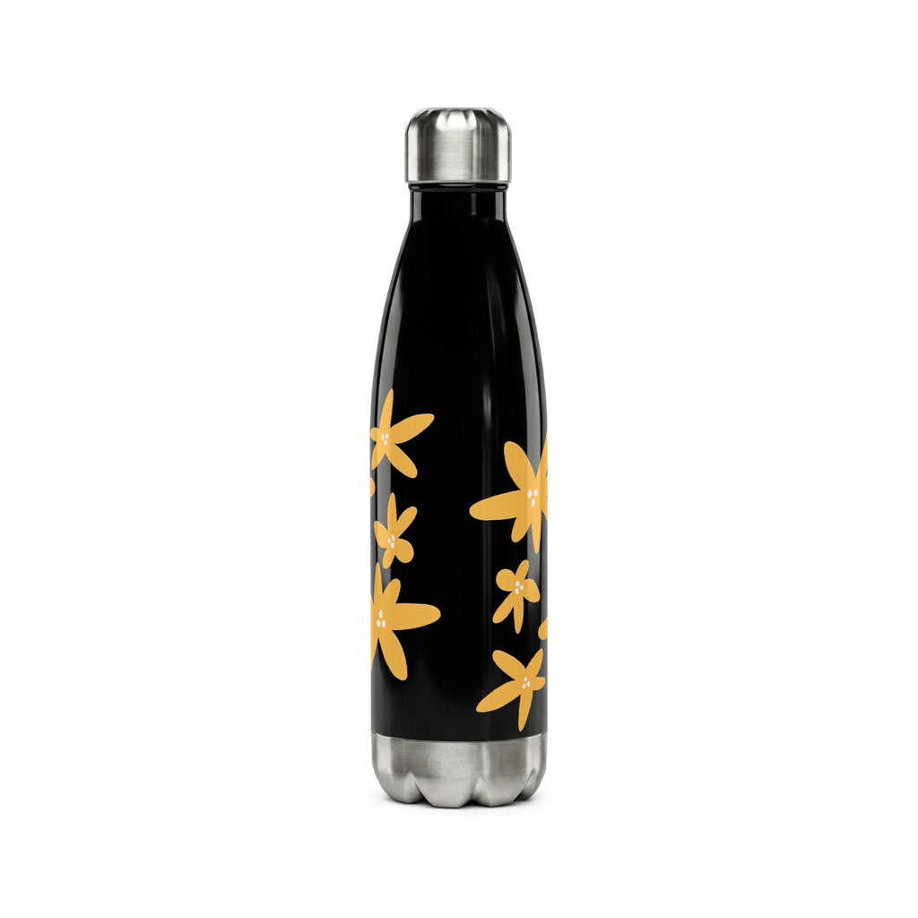 17oz Stainless Steel Water Bottle — White with Yellow Floral Daisies