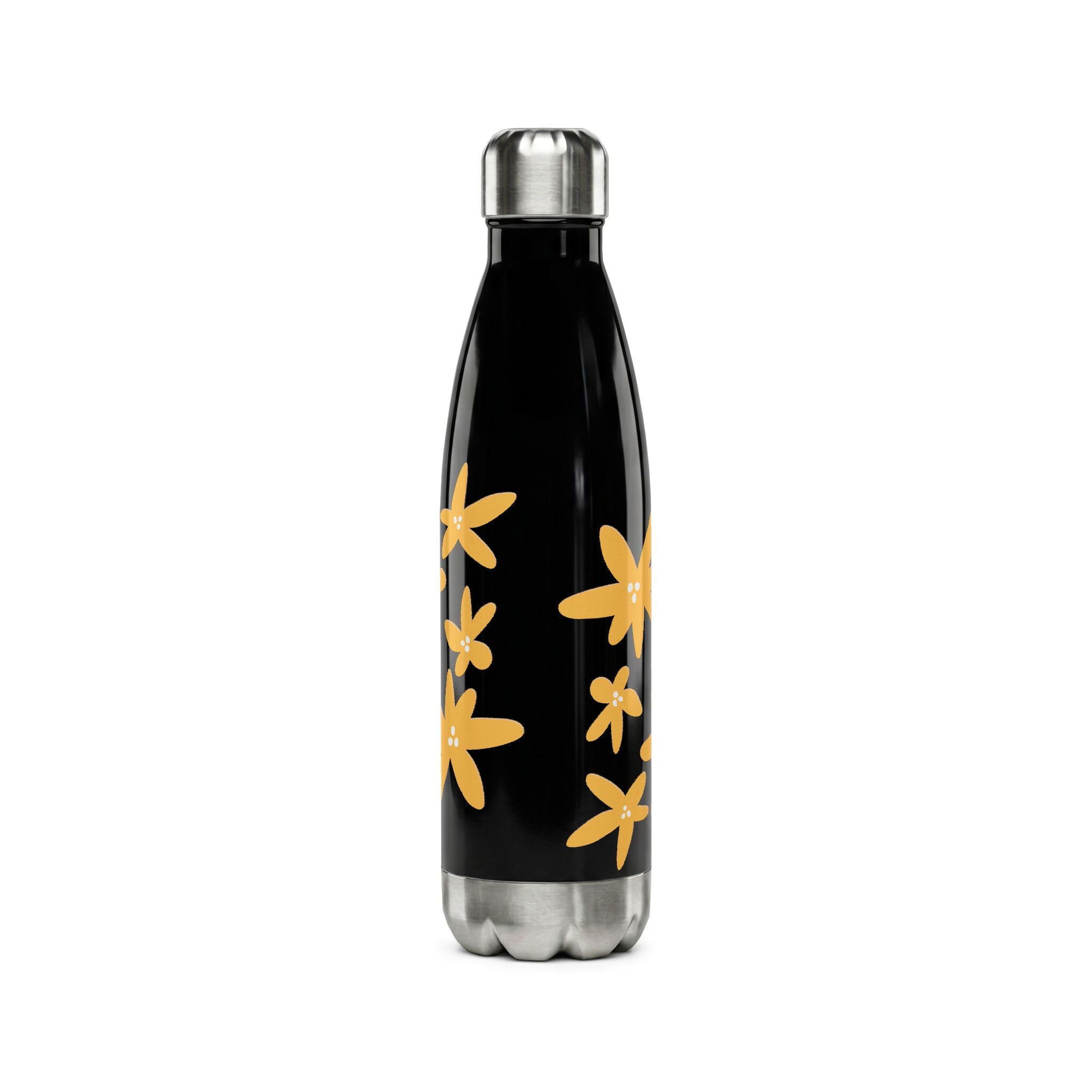 17oz Stainless Steel Water Bottle — White with Yellow Floral Daisies