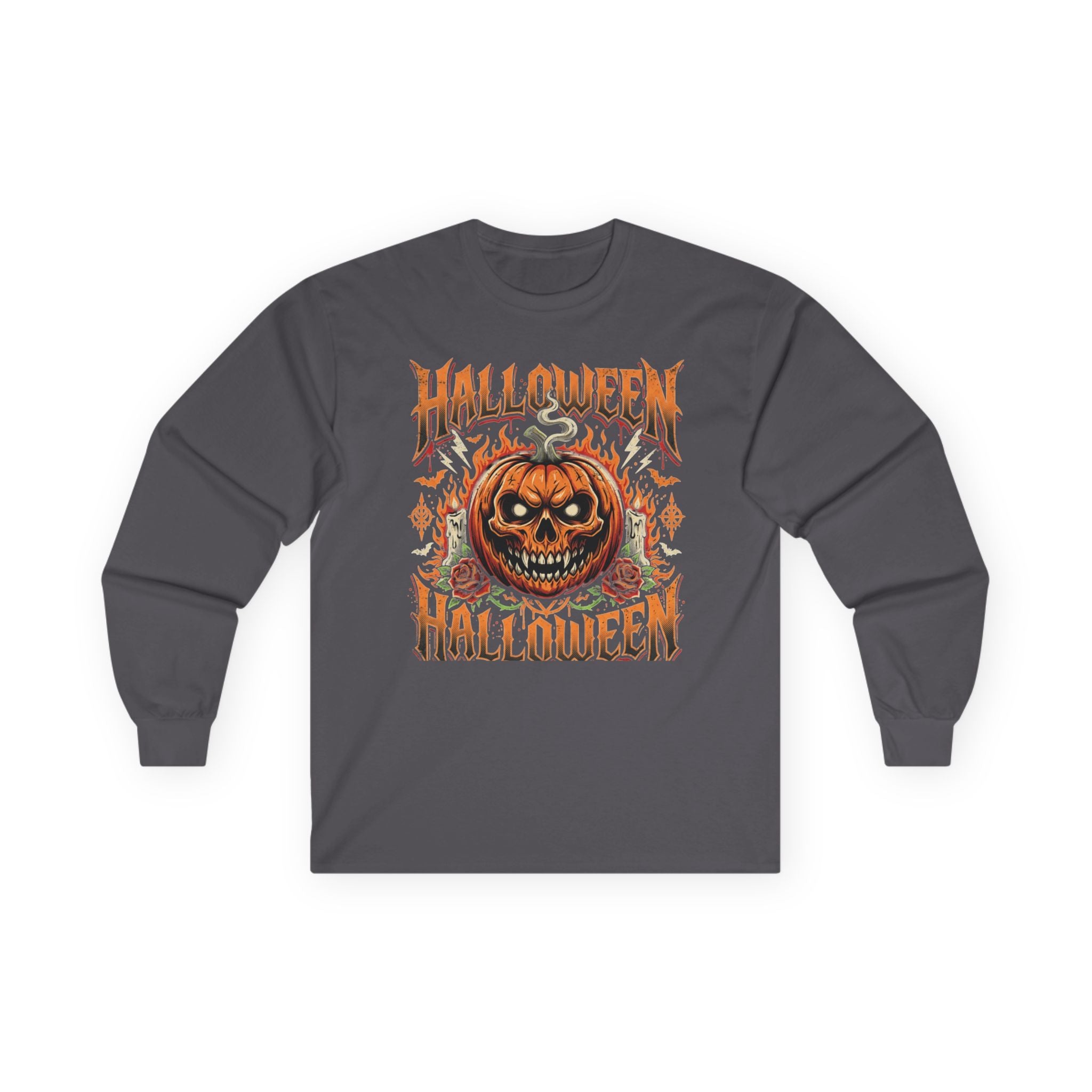 Halloween Pumpkin Long Sleeve Tee — Retro Scary Jack-O'-Lantern Graphic