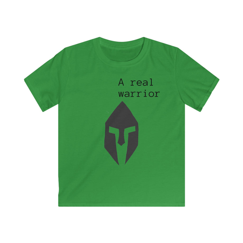 Kids Tee — "A Real Warrior" Spartan Helmet Graphic