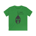 Kids Tee — "A Real Warrior" Spartan Helmet Graphic