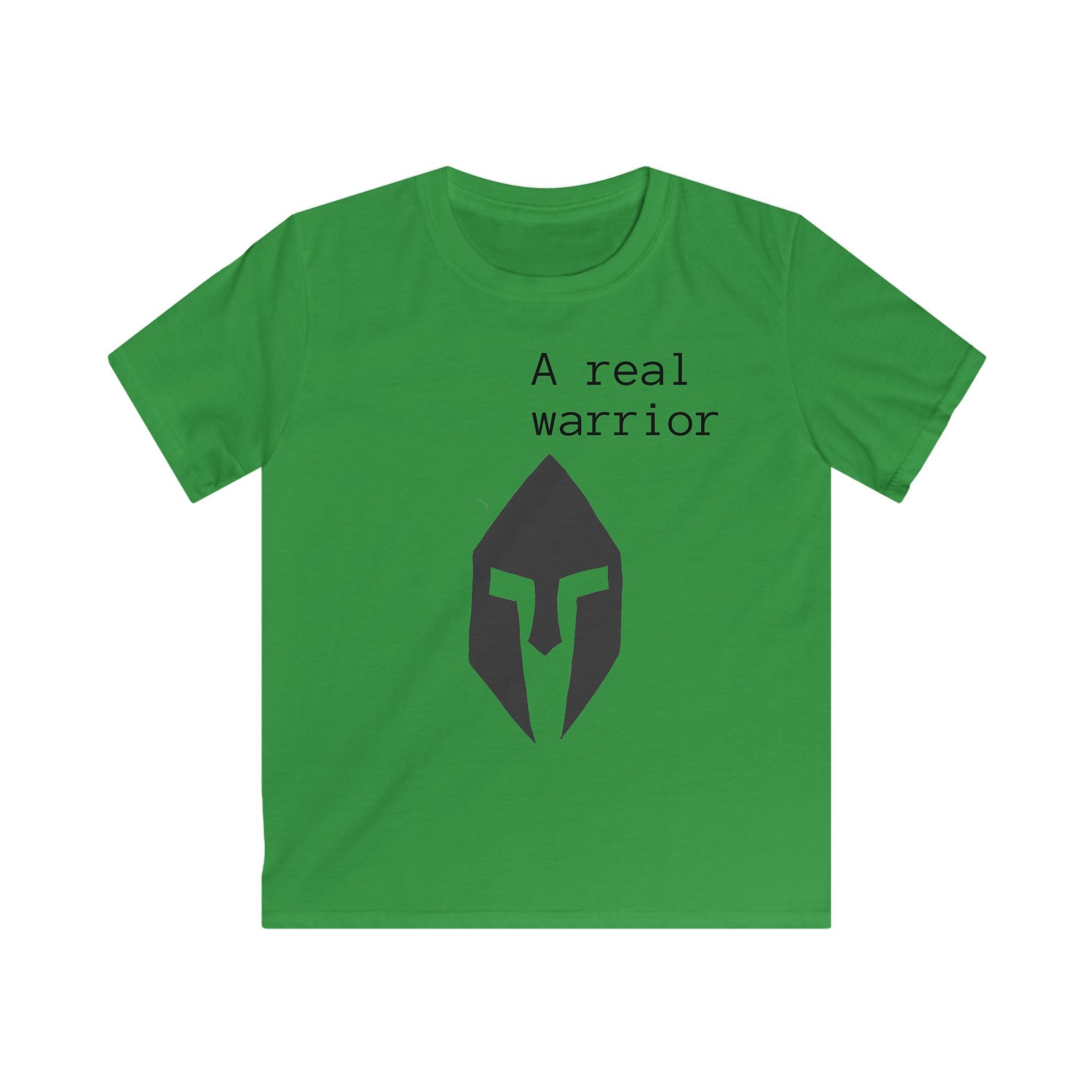 Kids Tee — "A Real Warrior" Spartan Helmet Graphic