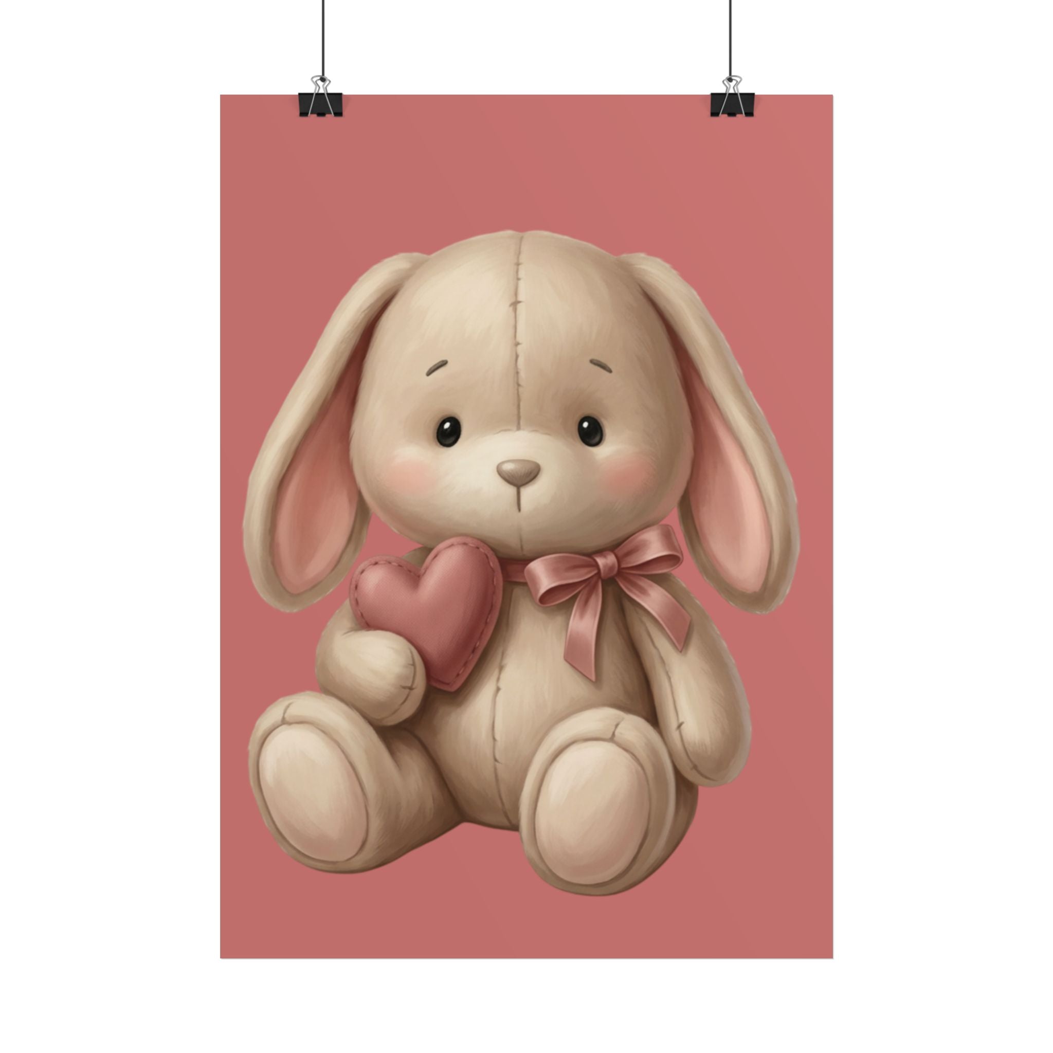 Cute Bunny Heart Poster — Nursery Wall Art for Baby Girl, Soft Pink Plush Rabbit Print