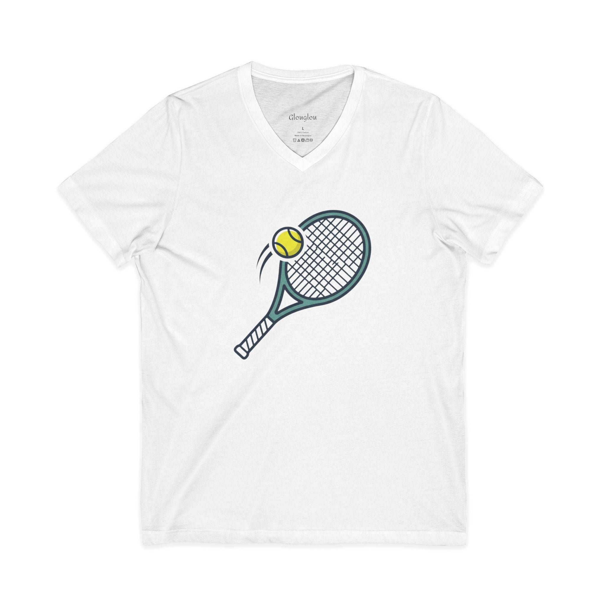 Tennis Racket & Ball V-Neck Tee — Casual Sporty Tee for Tennis Players