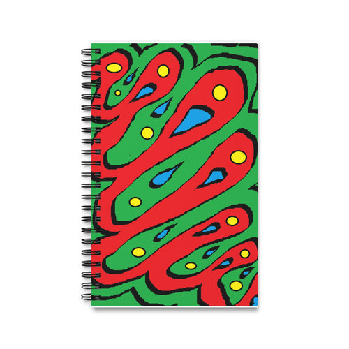 Abstract Colorful Spiral Journal — Bold Red & Green Patterned Notebook
