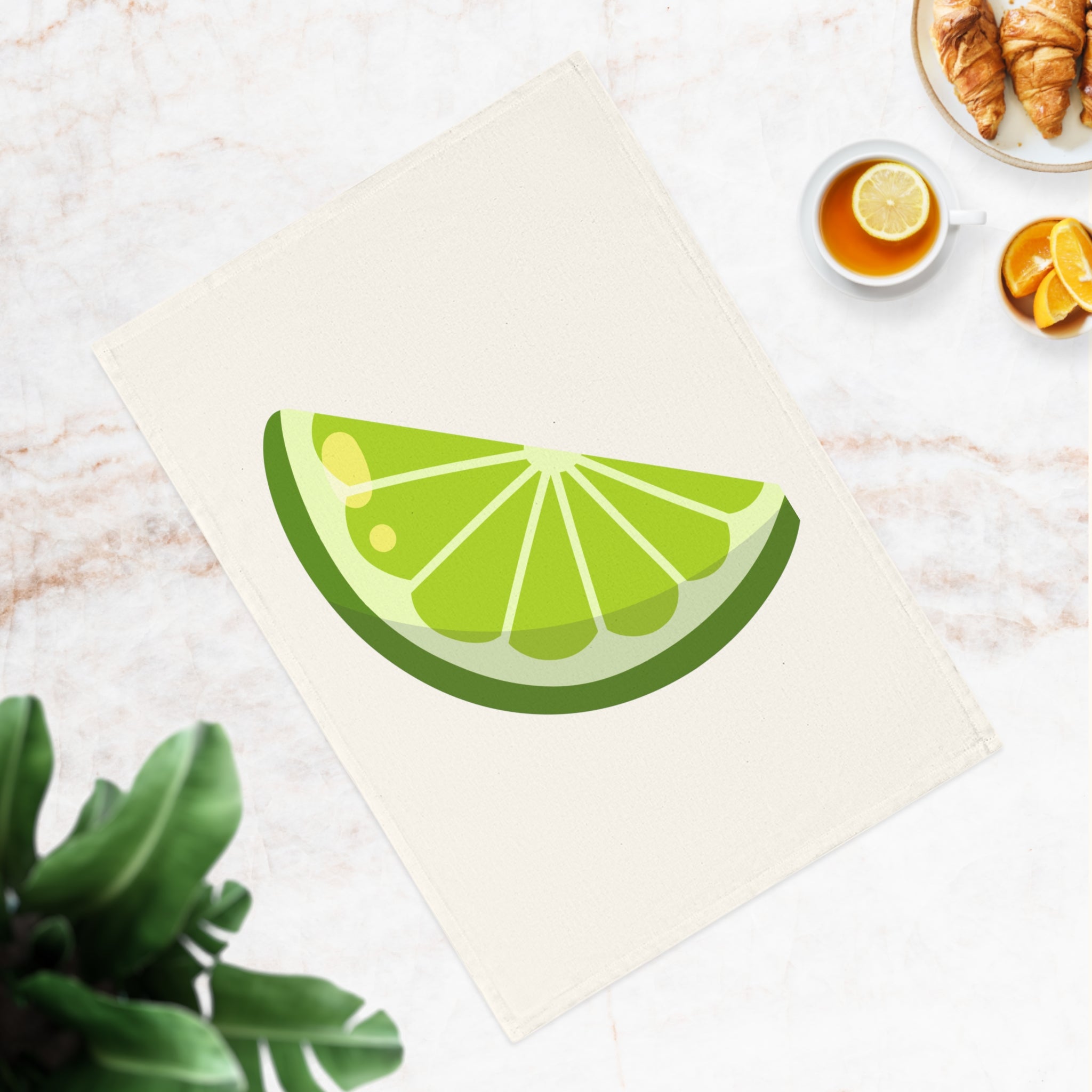 Lime Slice Cotton Tea Towel — Bright Citrus Kitchen Towel