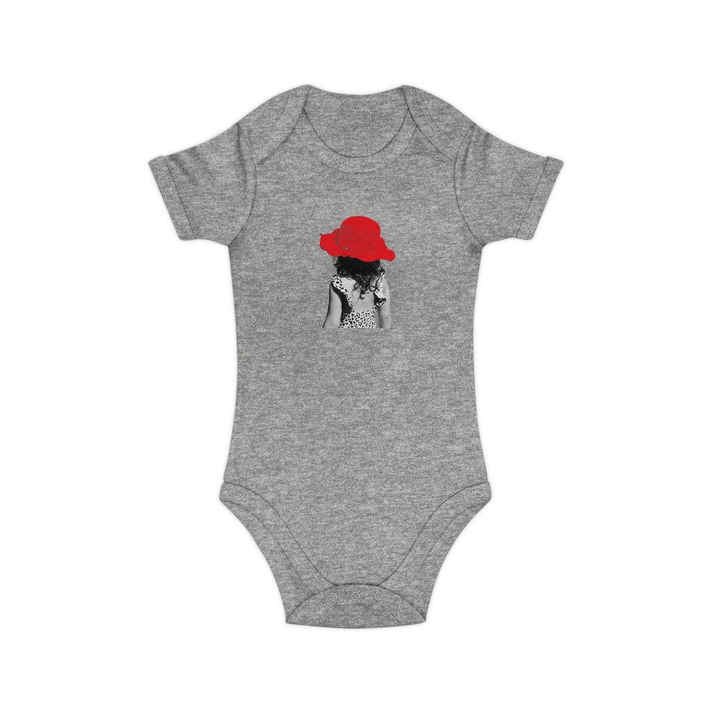 Red Hat Baby Bodysuit — Cute Minimalist Infant One-Piece with Red Hat Graphic