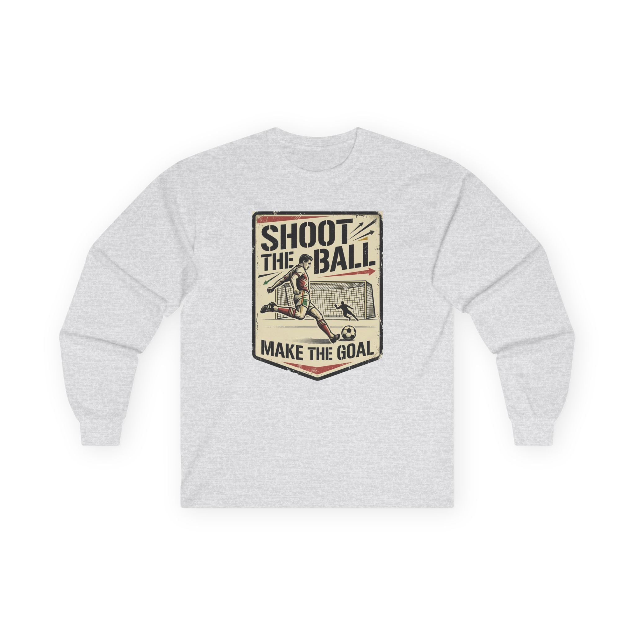 Shoot the Ball Soccer Long Sleeve Tee — Make the Goal Vintage Graphic