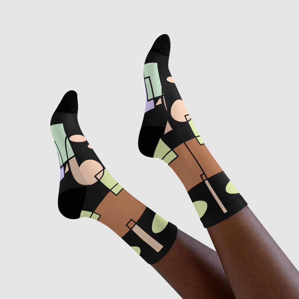Abstract Geometric Crew Socks — Retro Shapes Sublimation Socks
