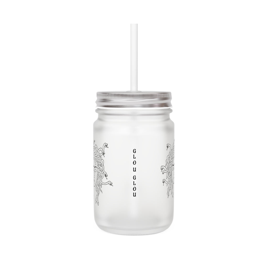 Medusa Mason Jar Tumbler — Frosted Glass Mason Jar with Straw