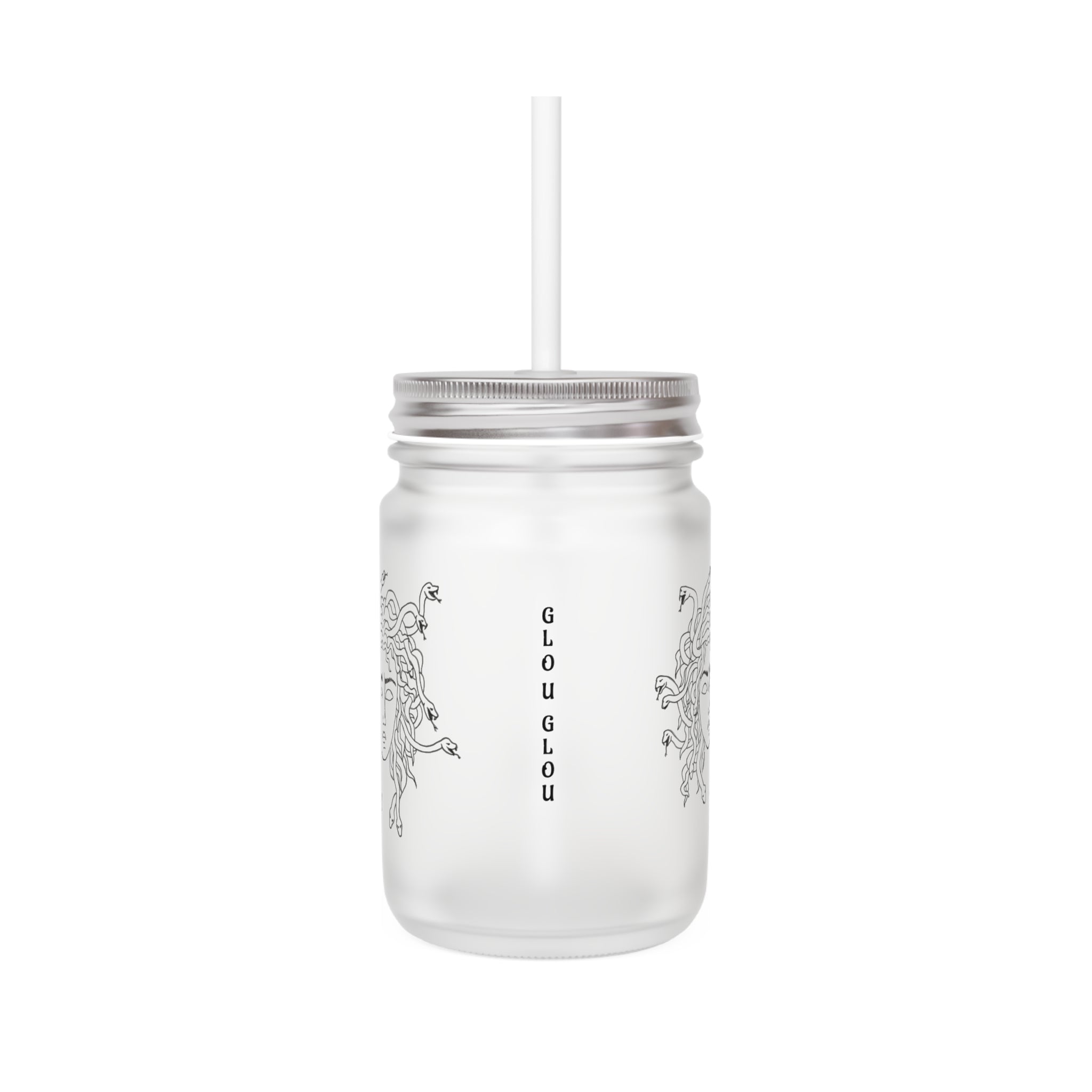 Medusa Mason Jar Tumbler — Frosted Glass Mason Jar with Straw