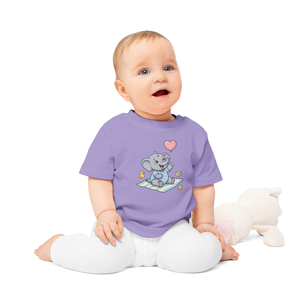 Cute Elephant Baby Tee — Heart Balloon Nursery Shirt for Newborns & Baby Showers