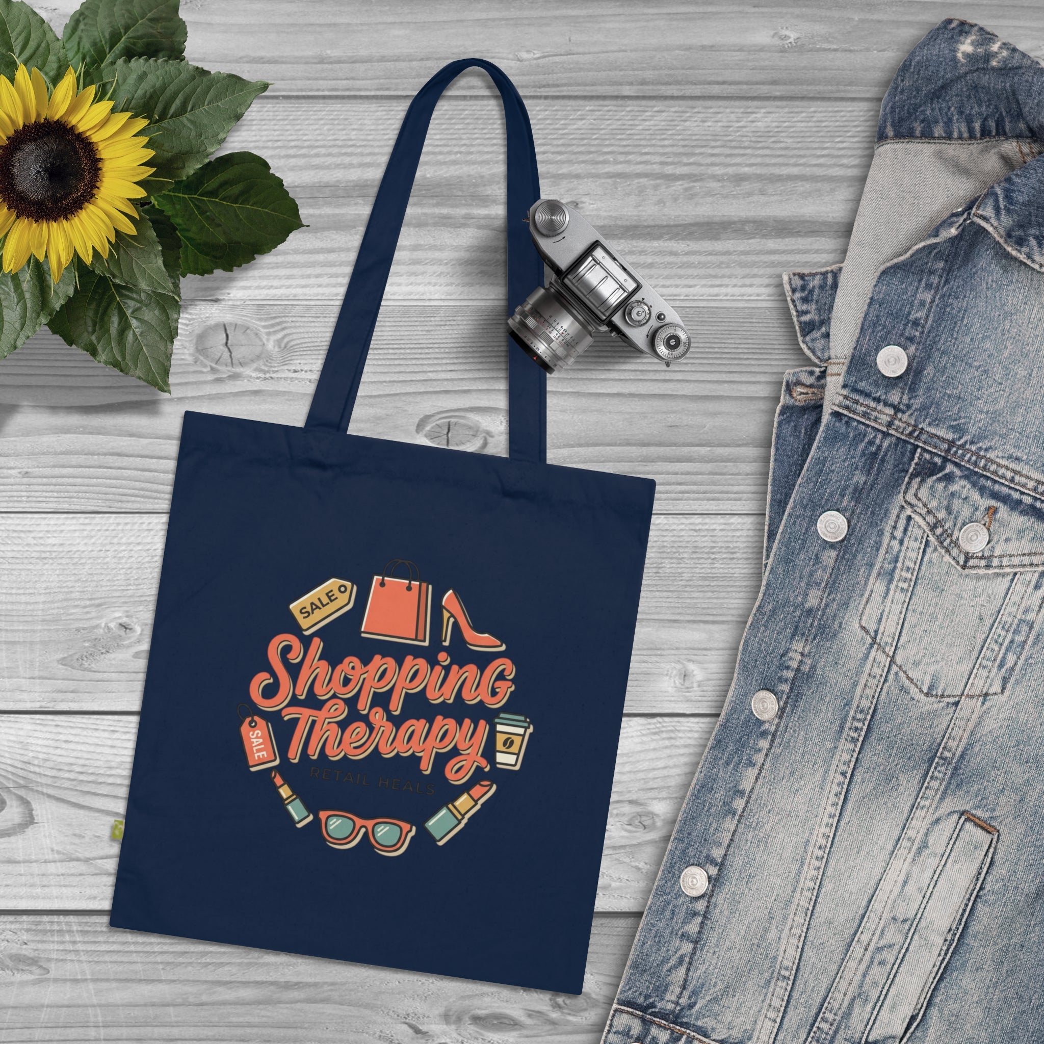 Shopping Therapy Organic Tote Bag — Retro Fashion Graphic Tote