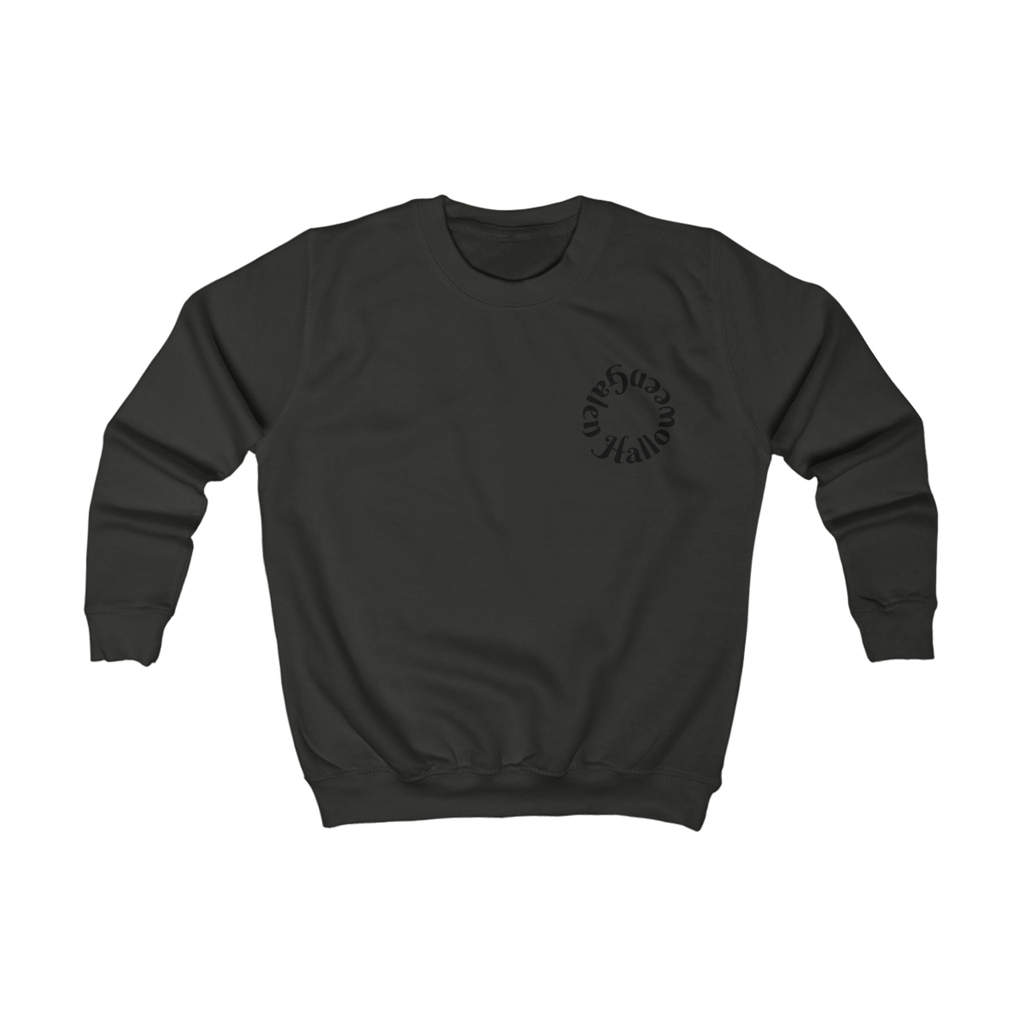 Kids Sweatshirt — Cute Black Pumpkin Cartoon Halloween Crewneck for Children