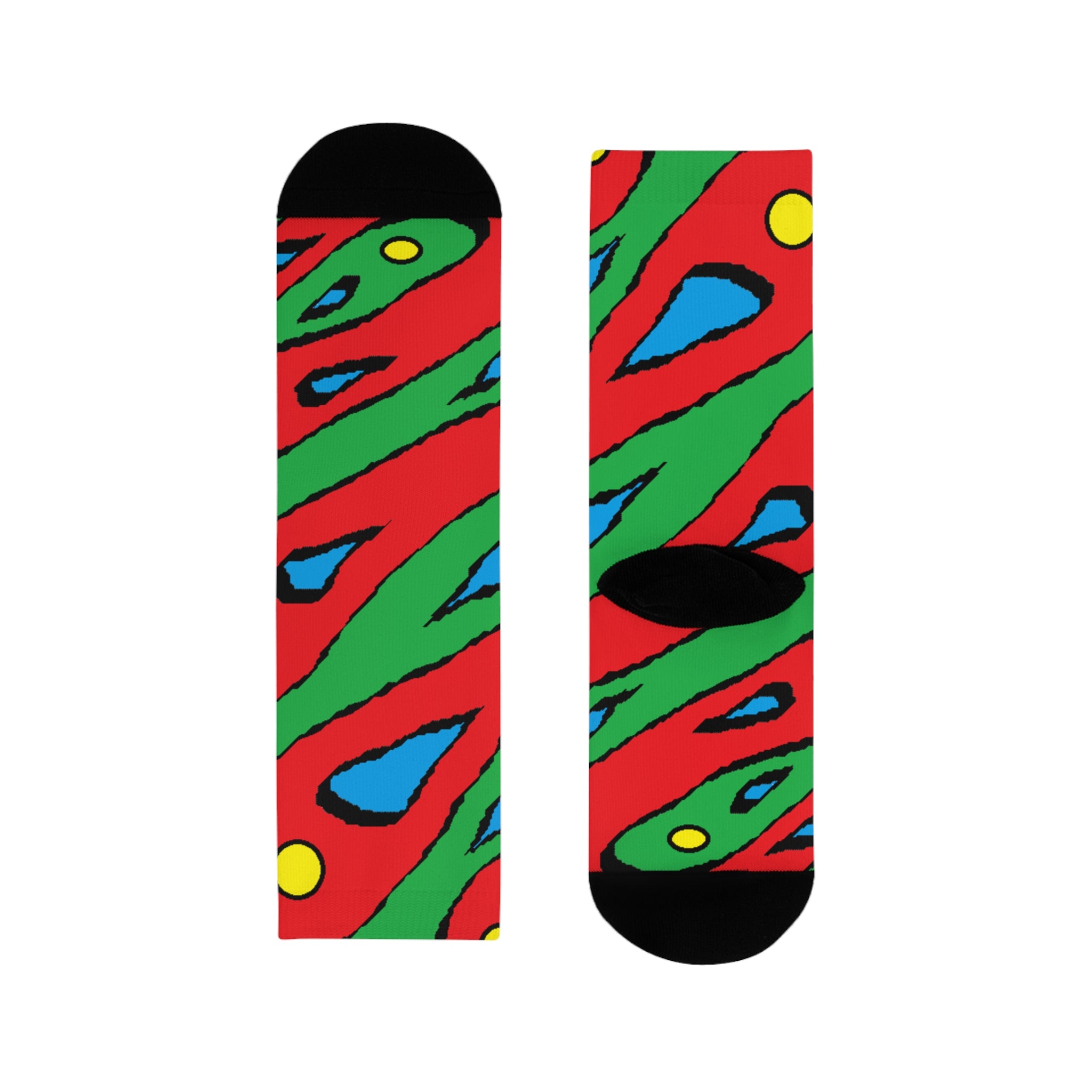 Abstract Colorful Swirl Crew Socks – Bold Red, Green & Blue Sublimation Design