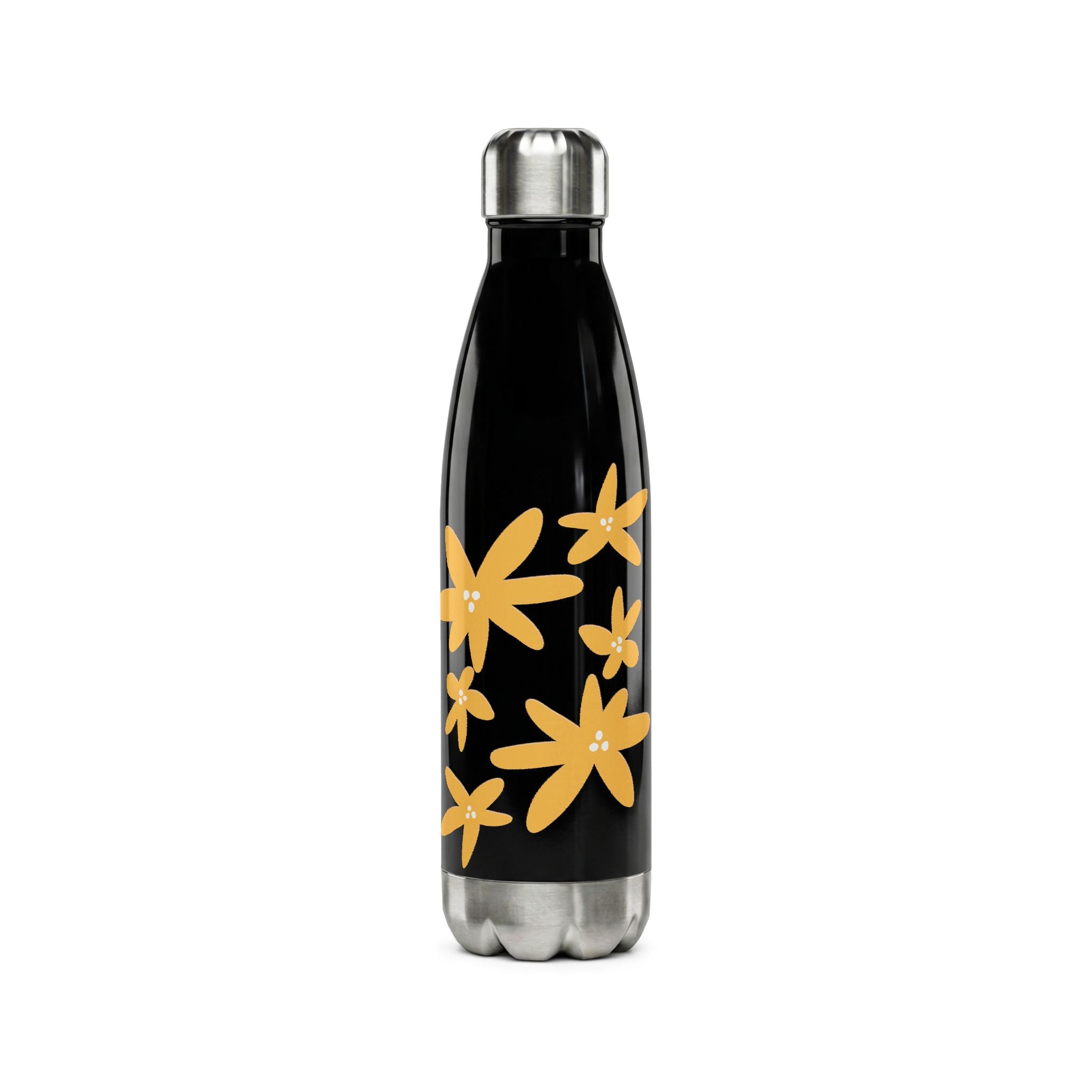 17oz Stainless Steel Water Bottle — White with Yellow Floral Daisies