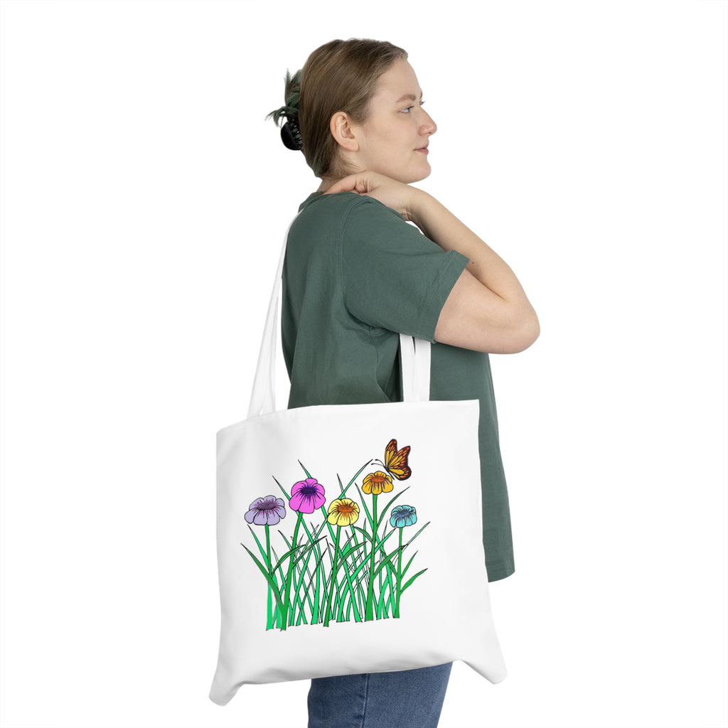 Floral Meadow Tote Bag — Wildflower & Butterfly Shoulder Bag