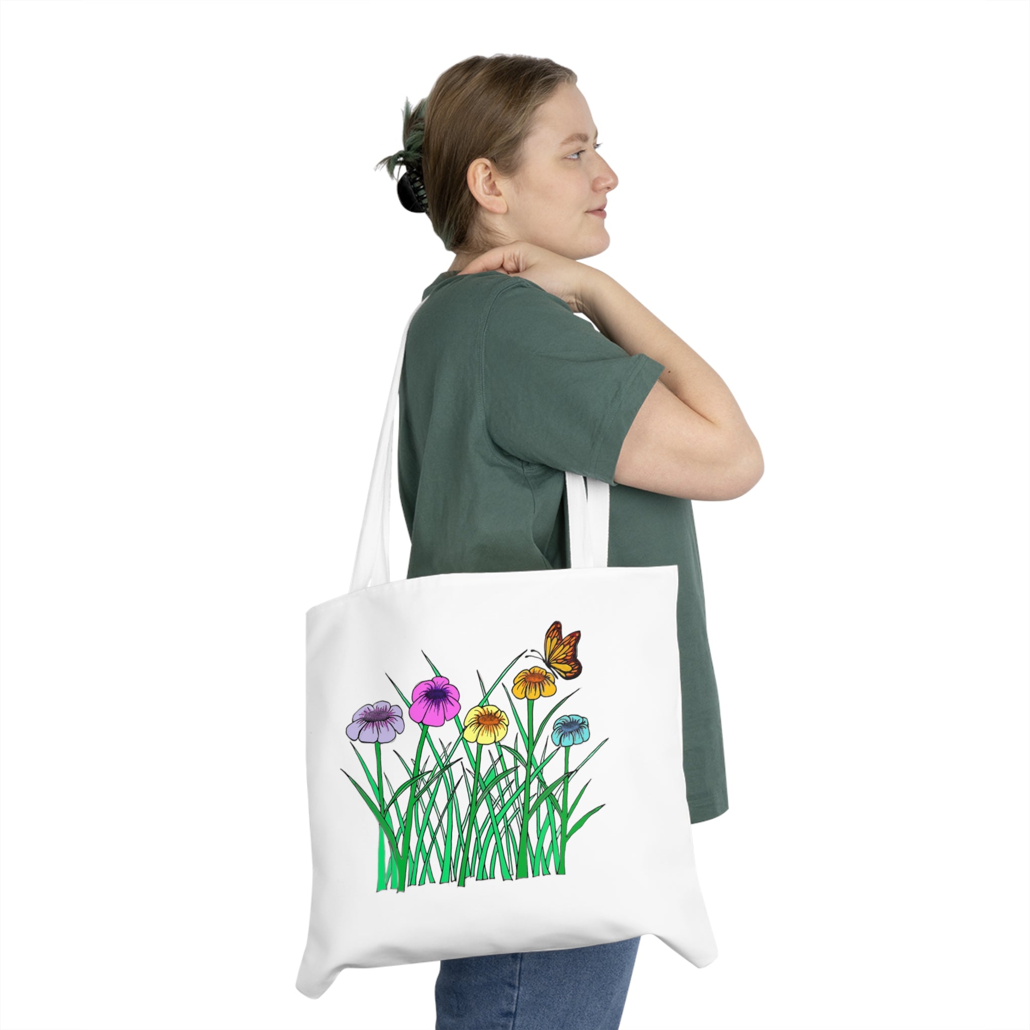 Floral Meadow Tote Bag — Wildflower & Butterfly Shoulder Bag