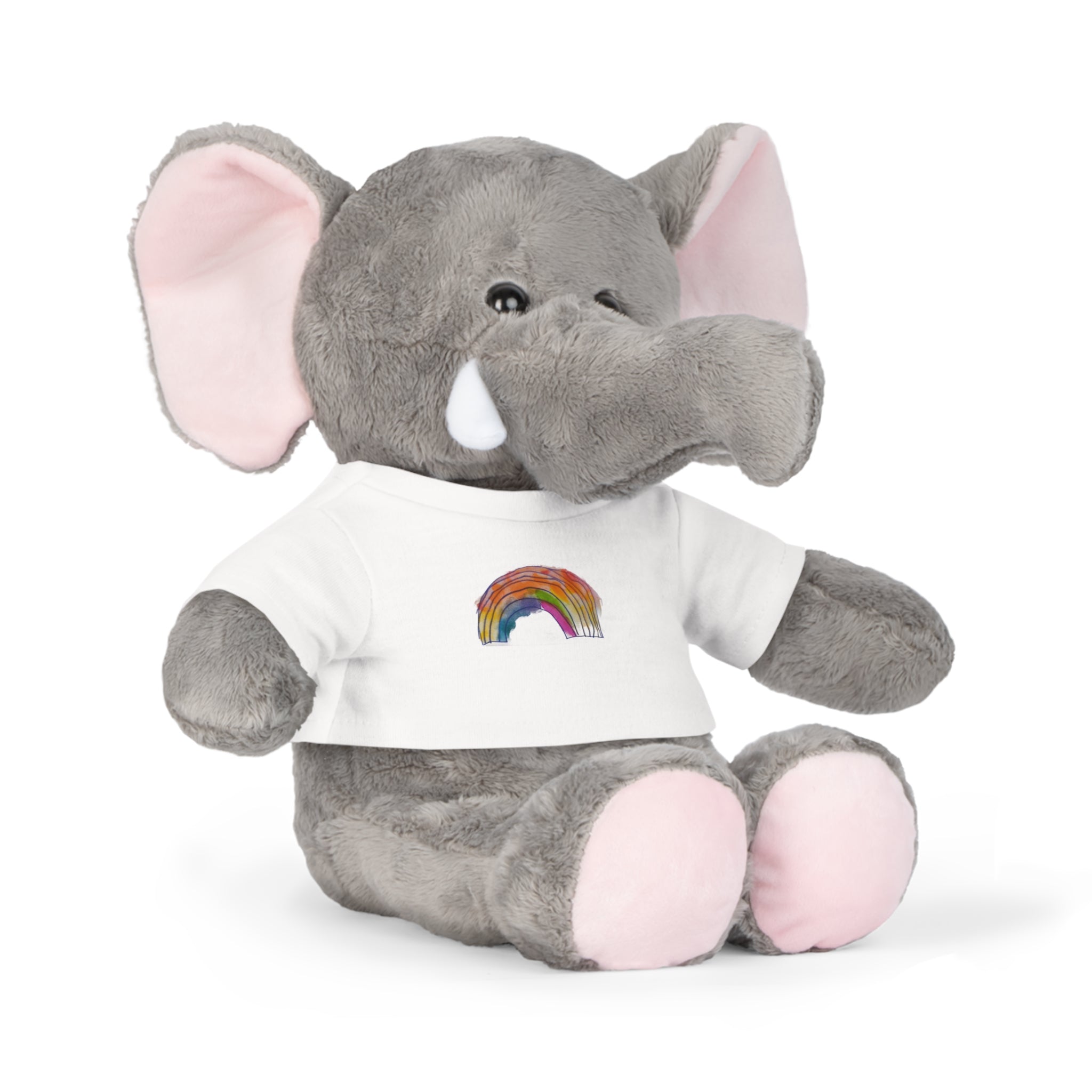 Rainbow Heart Teddy Plush with White T‑Shirt — Cute Rainbow Design Stuffed Bear Gift