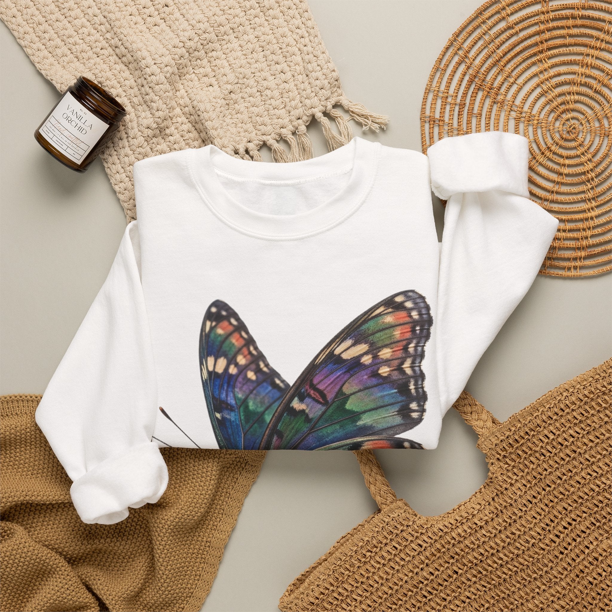 Butterfly Graphic Sweatshirt – Colorful Prism Wings Crewneck