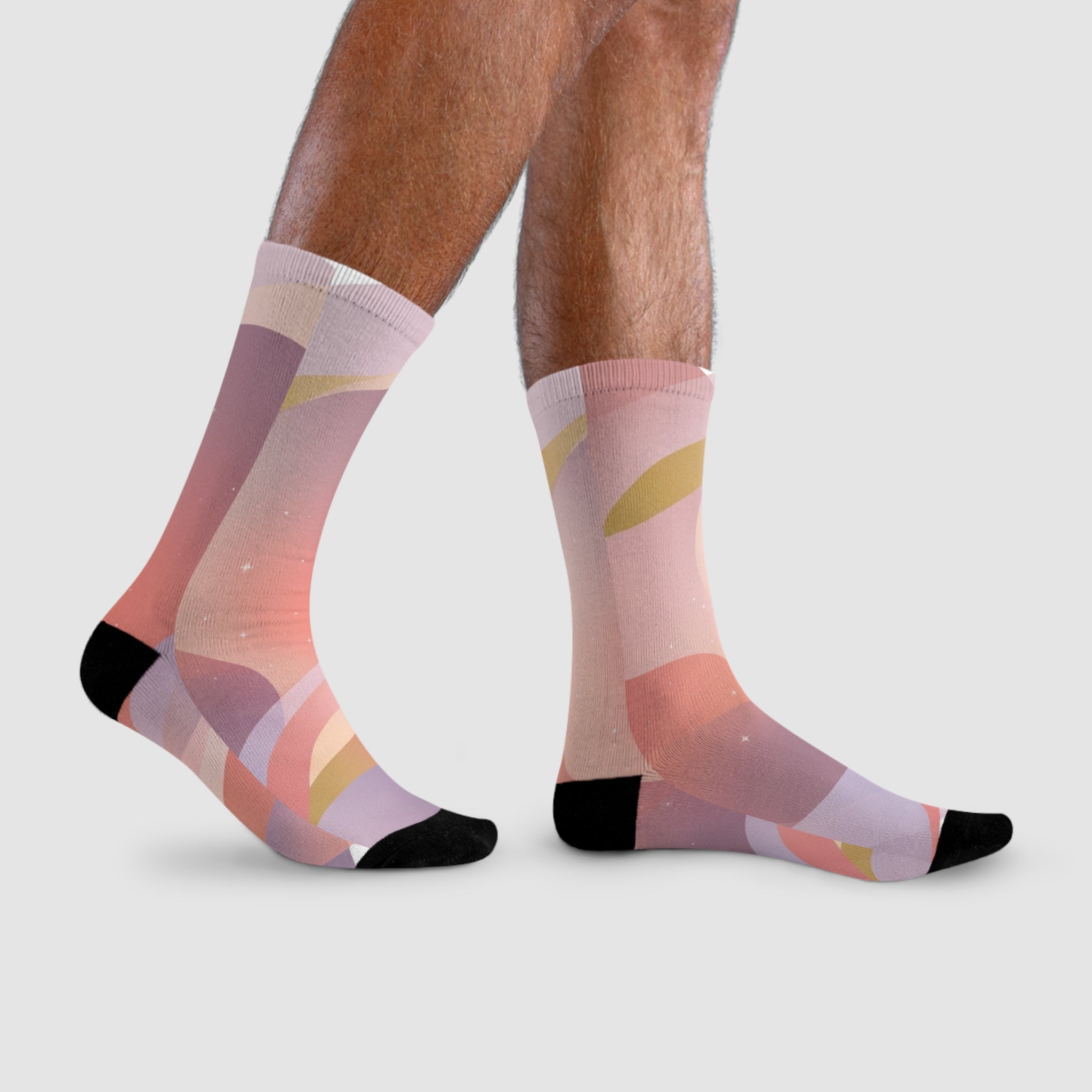Abstract Pastel Wave Crew Socks — Pink Artistic Sublimation Socks