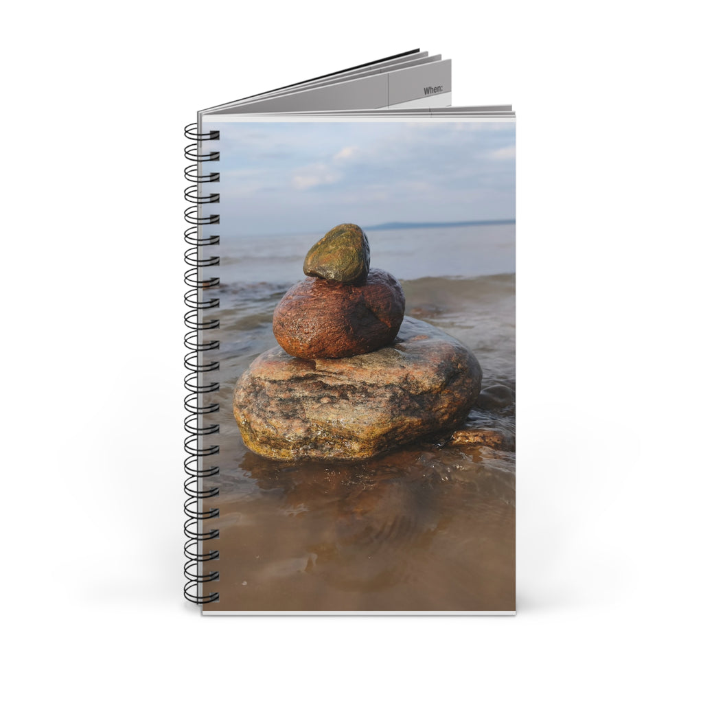 Rock Stack Spiral Journal — Coastal Beach Photography Notebook for Mindful Journaling