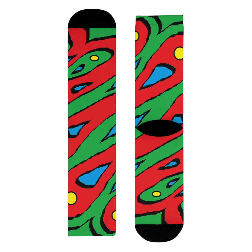 Abstract Colorful Swirl Crew Socks – Bold Red, Green & Blue Sublimation Design