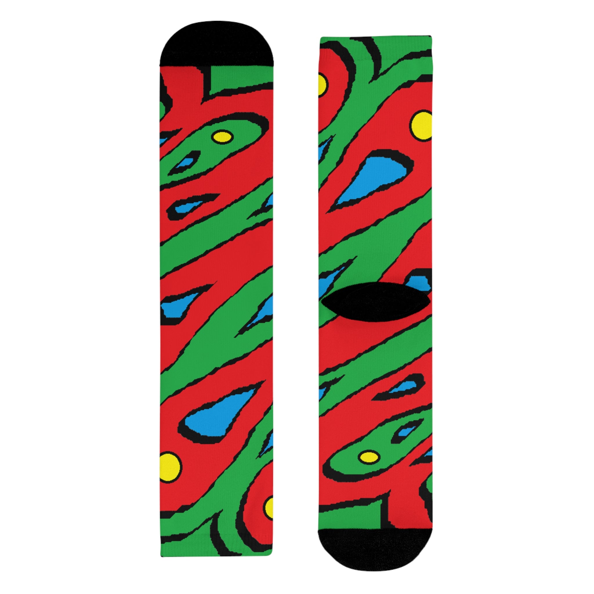 Abstract Colorful Swirl Crew Socks – Bold Red, Green & Blue Sublimation Design