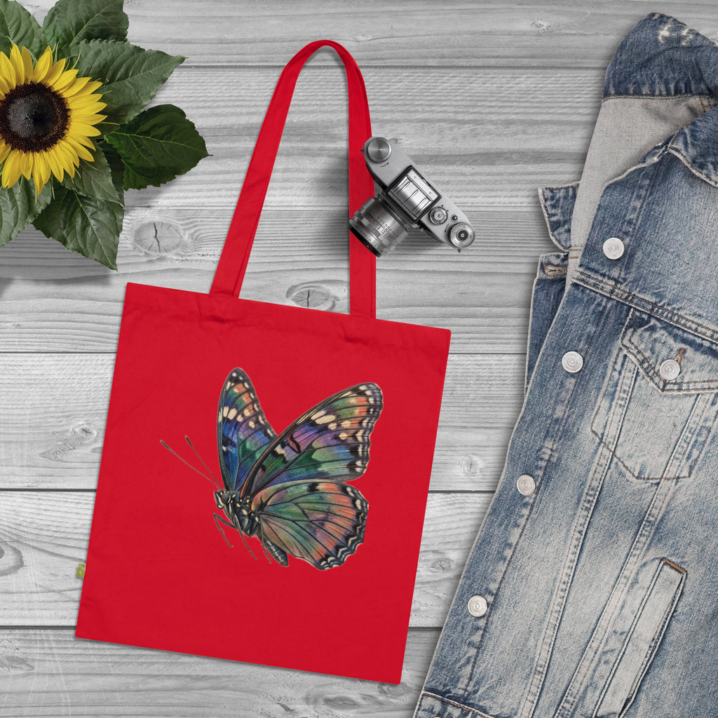 Navy Organic Tote Bag with Watercolor Rainbow Butterfly — Eco-Friendly Market & Gift Tote