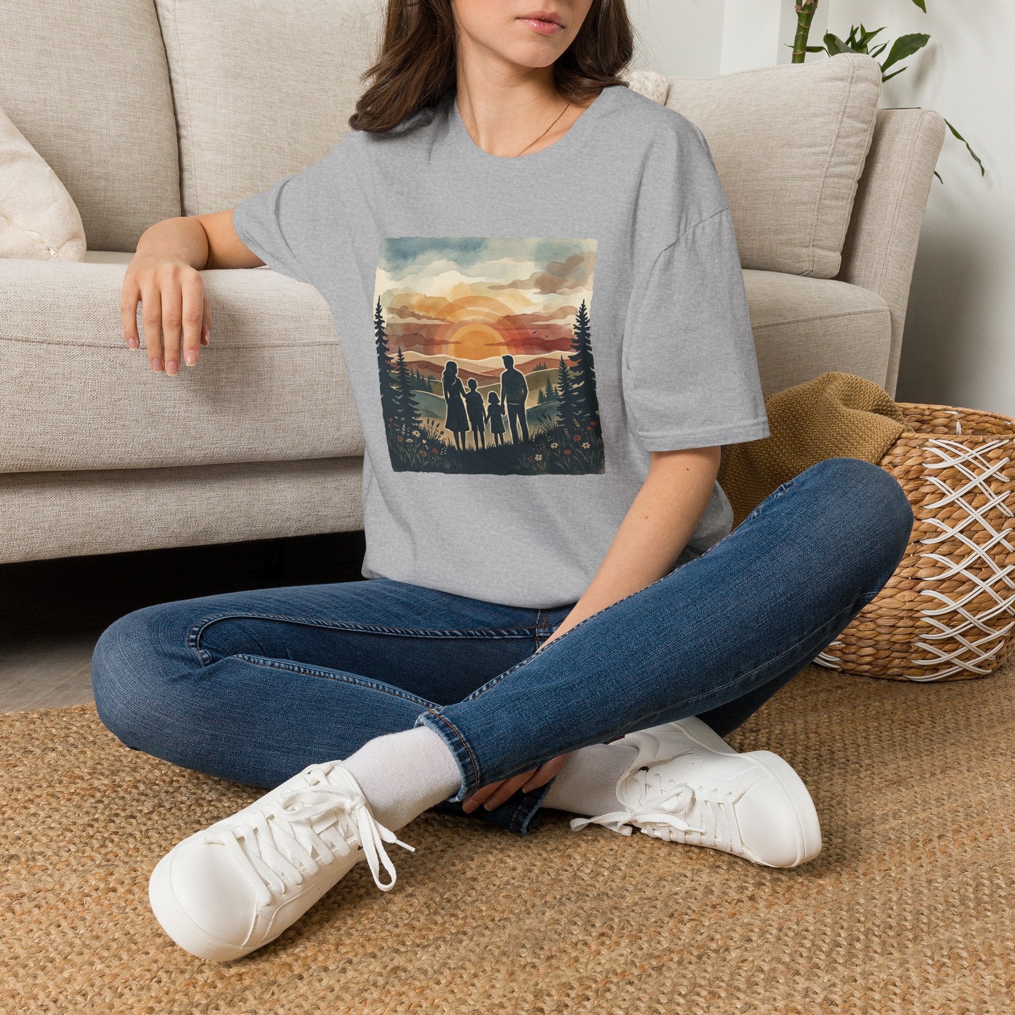 Family Sunset T‑Shirt — Silhouette Camping Sunset Graphic Tee