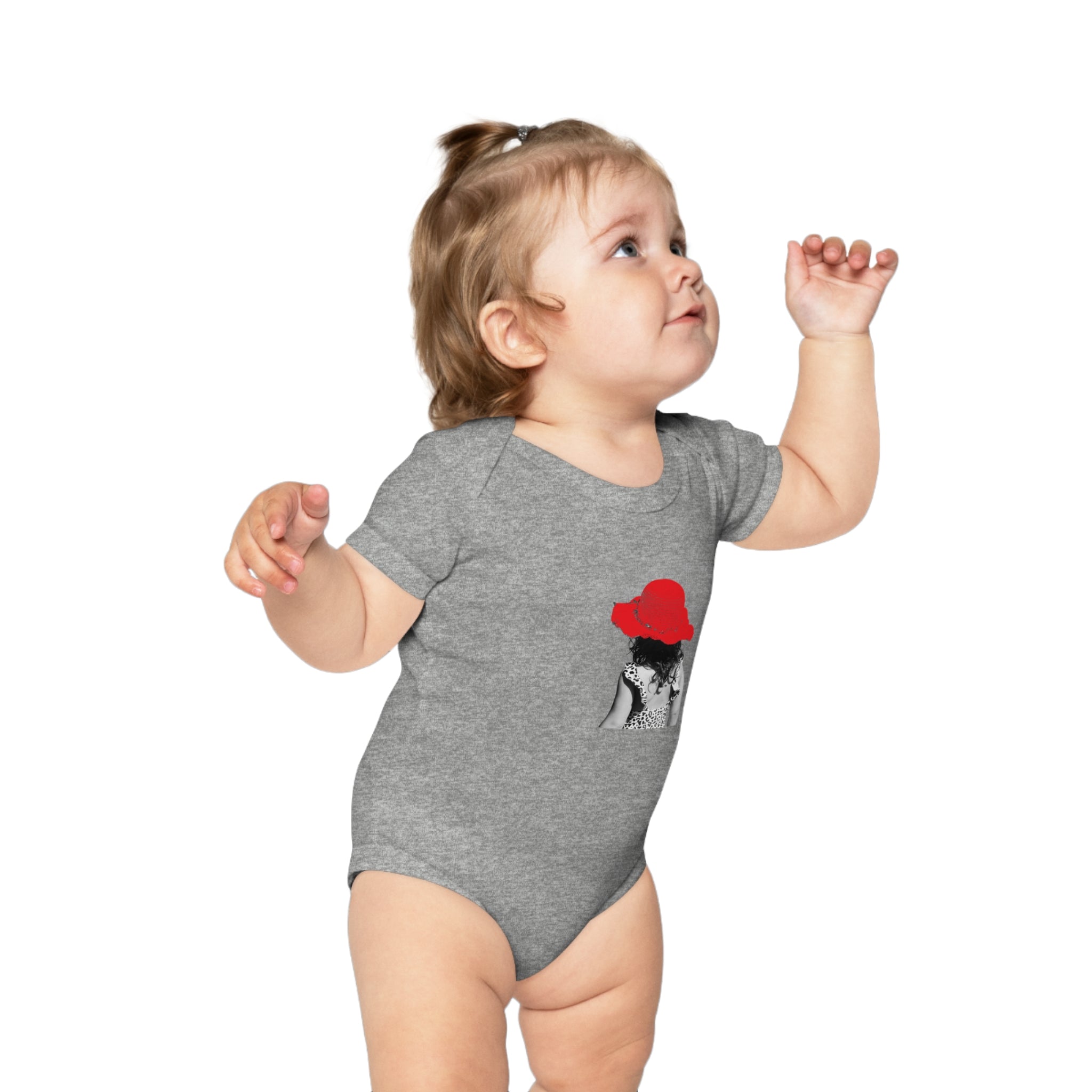 Red Hat Baby Bodysuit — Cute Minimalist Infant One-Piece with Red Hat Graphic