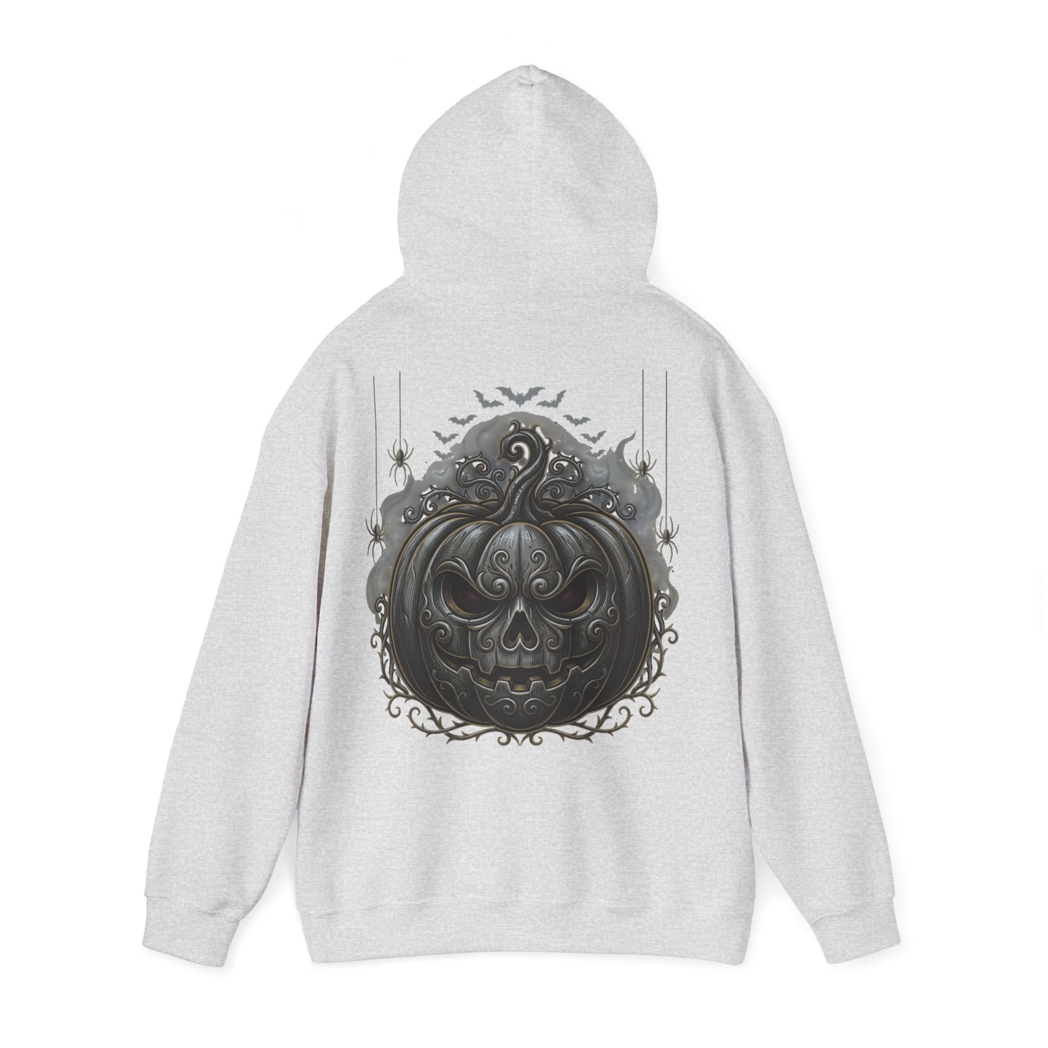 Halloween Gothic Pumpkin Hoodie — Black Ornate Jack-O'-Lantern Back Print