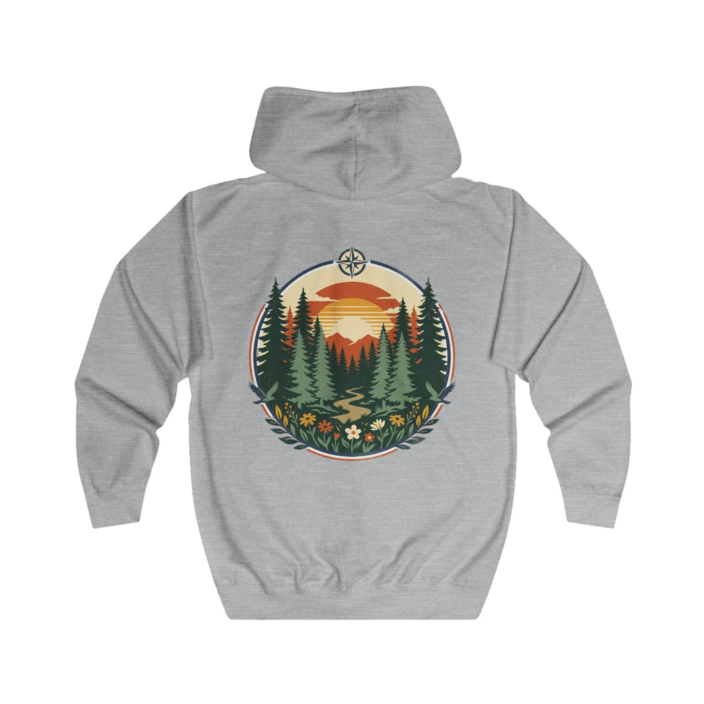 Nature Sunset Zip Hoodie — Forest Trail Graphic Full-Zip Hoodie