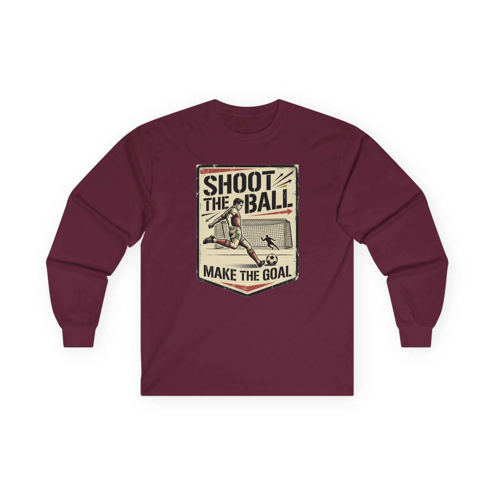 Shoot the Ball Soccer Long Sleeve Tee — Make the Goal Vintage Graphic