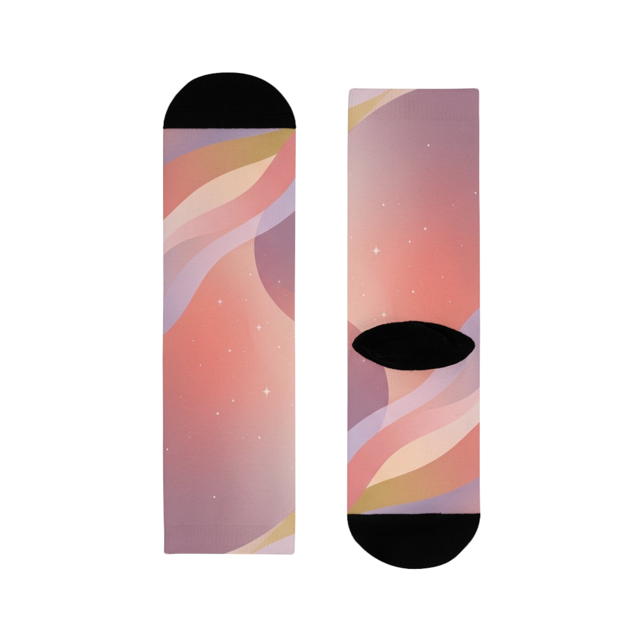 Abstract Pastel Wave Crew Socks — Pink Artistic Sublimation Socks