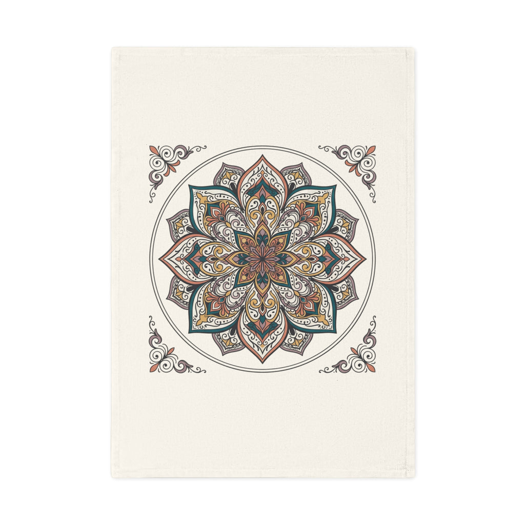 Mandala Cotton Tea Towel – Boho Floral Kitchen Towel, Earth Tone Decorative Dish Towel