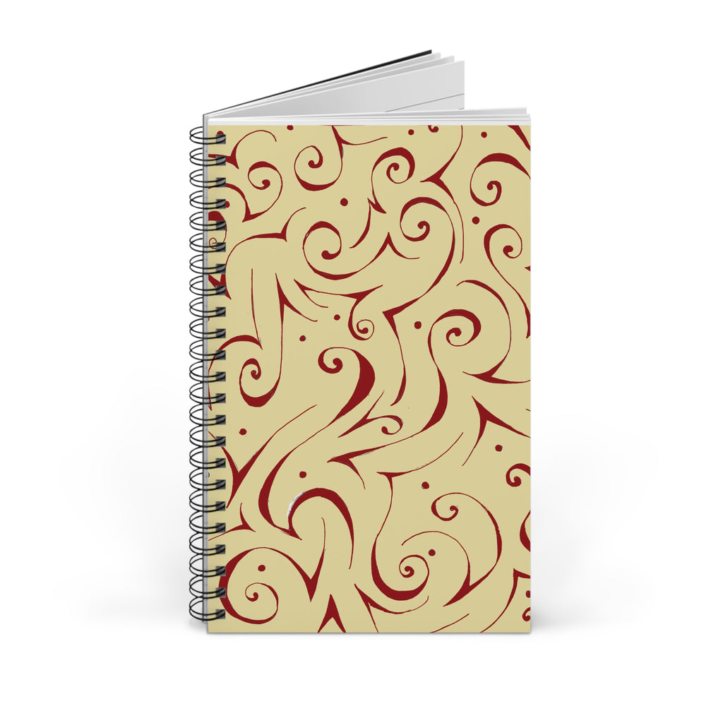Swirled Flourish Spiral Journal – Elegant Red & Cream Notebook