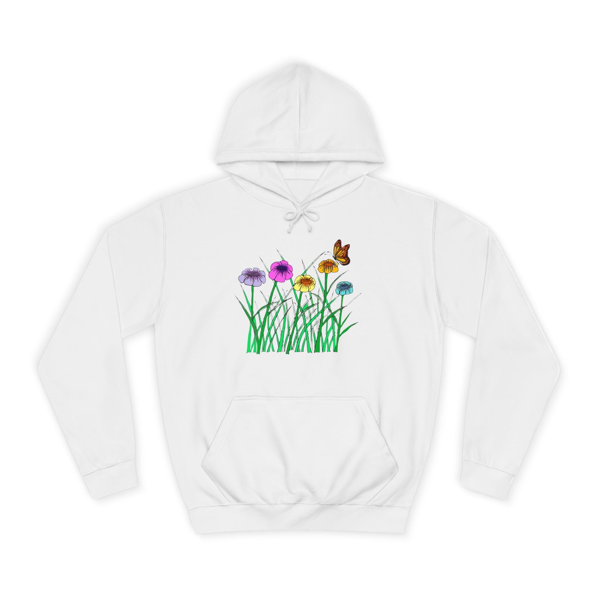 Floral Meadow Hoodie – Colorful Wildflowers & Butterfly Graphic