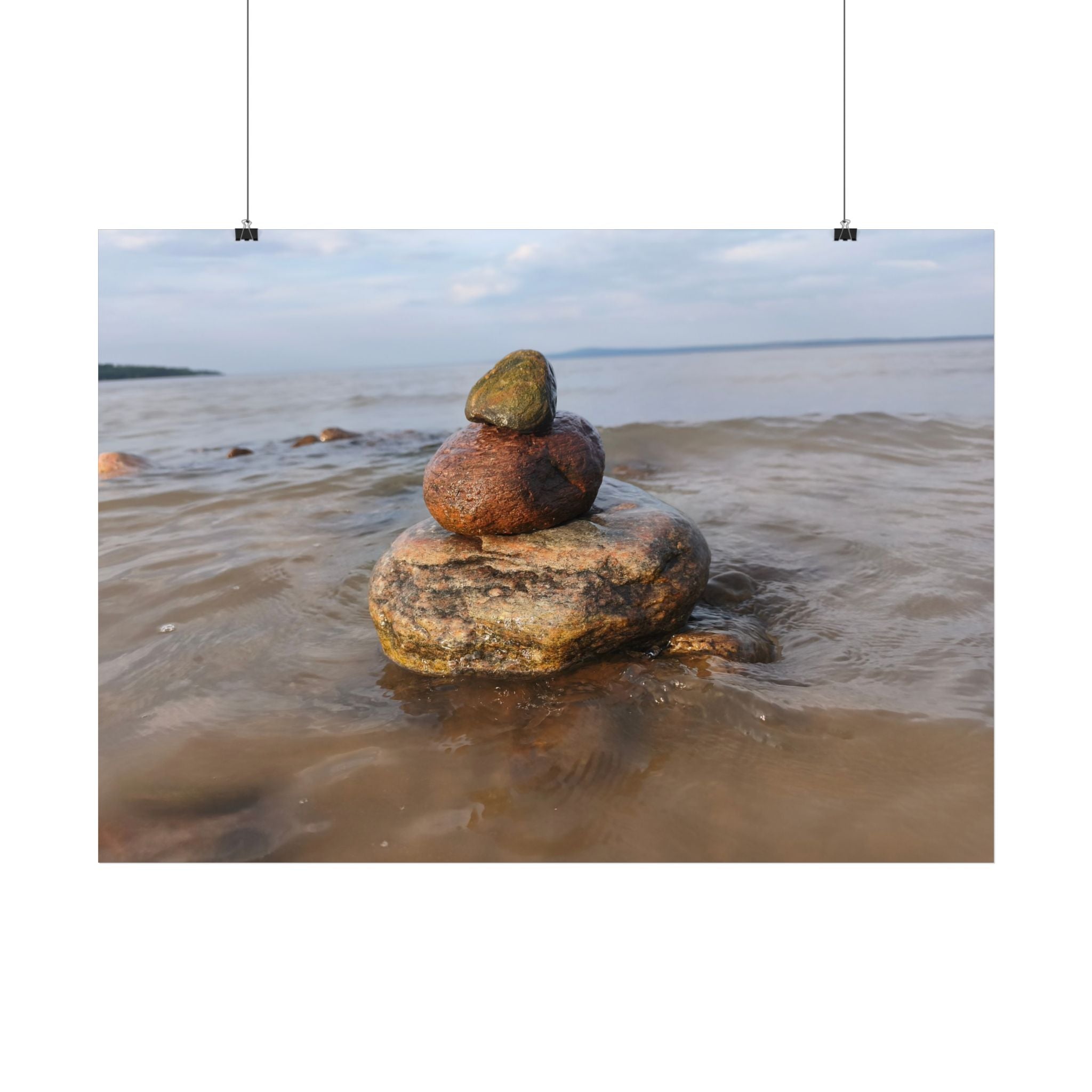 Calm Beach Rock Stack Poster — Serene Seaside Wall Art