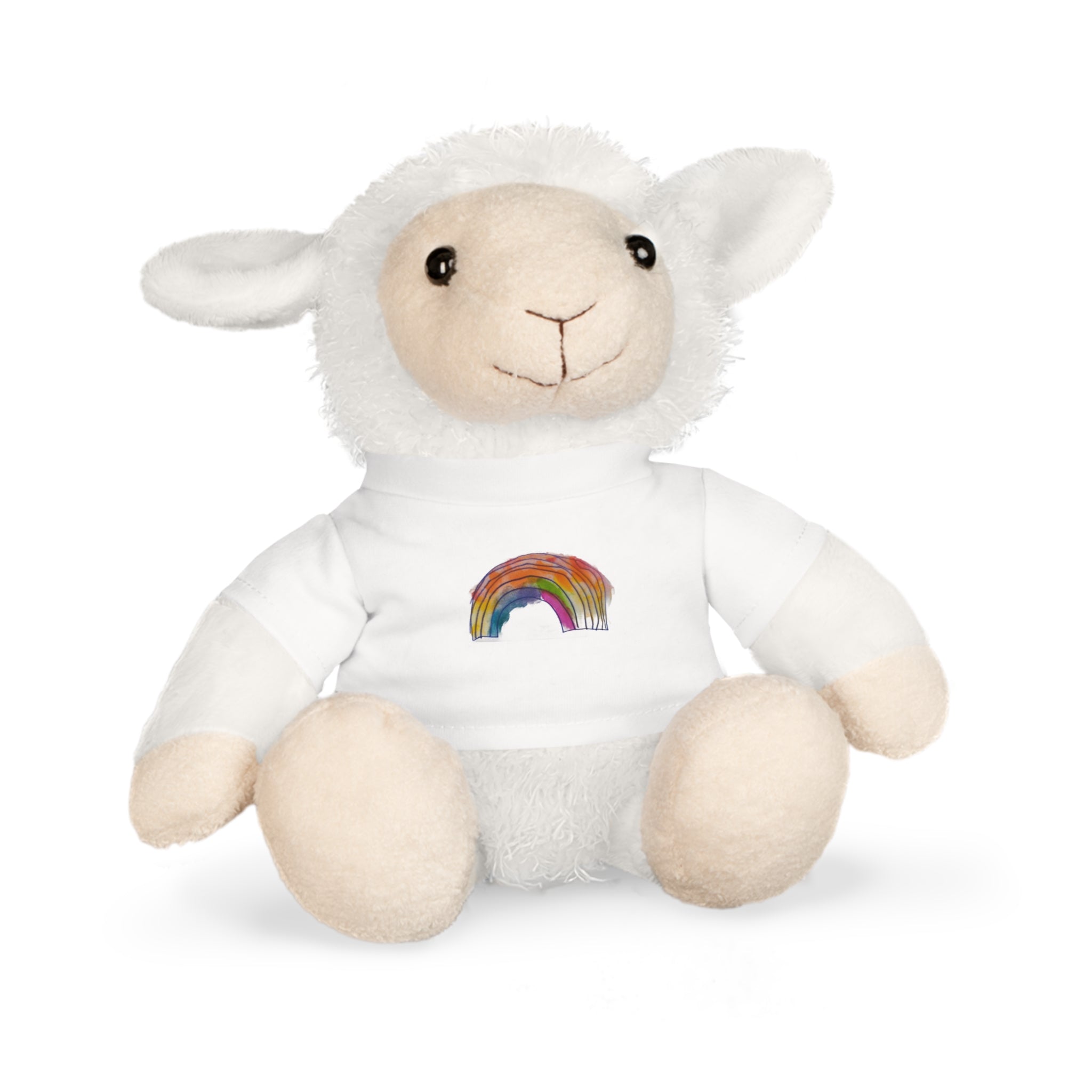 Rainbow Heart Teddy Plush with White T‑Shirt — Cute Rainbow Design Stuffed Bear Gift