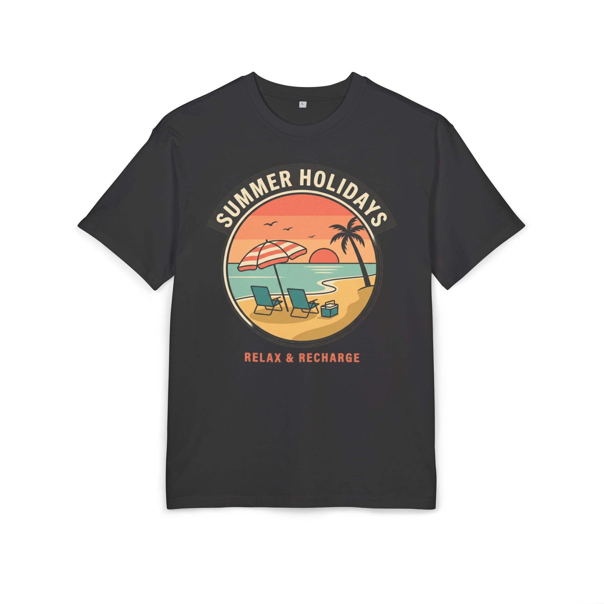 T-Shirt — "Summer Holidays: Relax & Recharge" Beach Graphic Tee