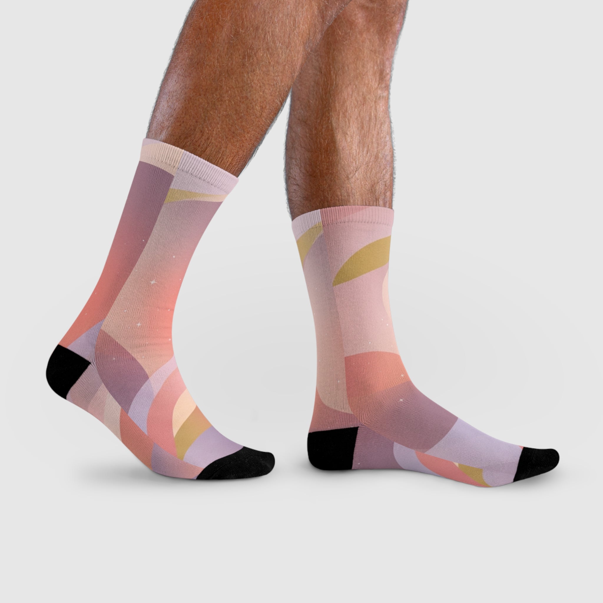 Abstract Pastel Wave Crew Socks — Pink Artistic Sublimation Socks
