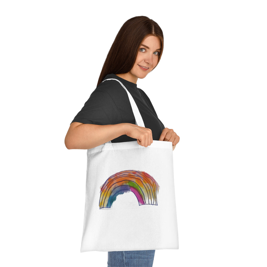 Watercolor Rainbow Cotton Tote Bag — Colorful Hand-Painted Grocery & Everyday Market Tote