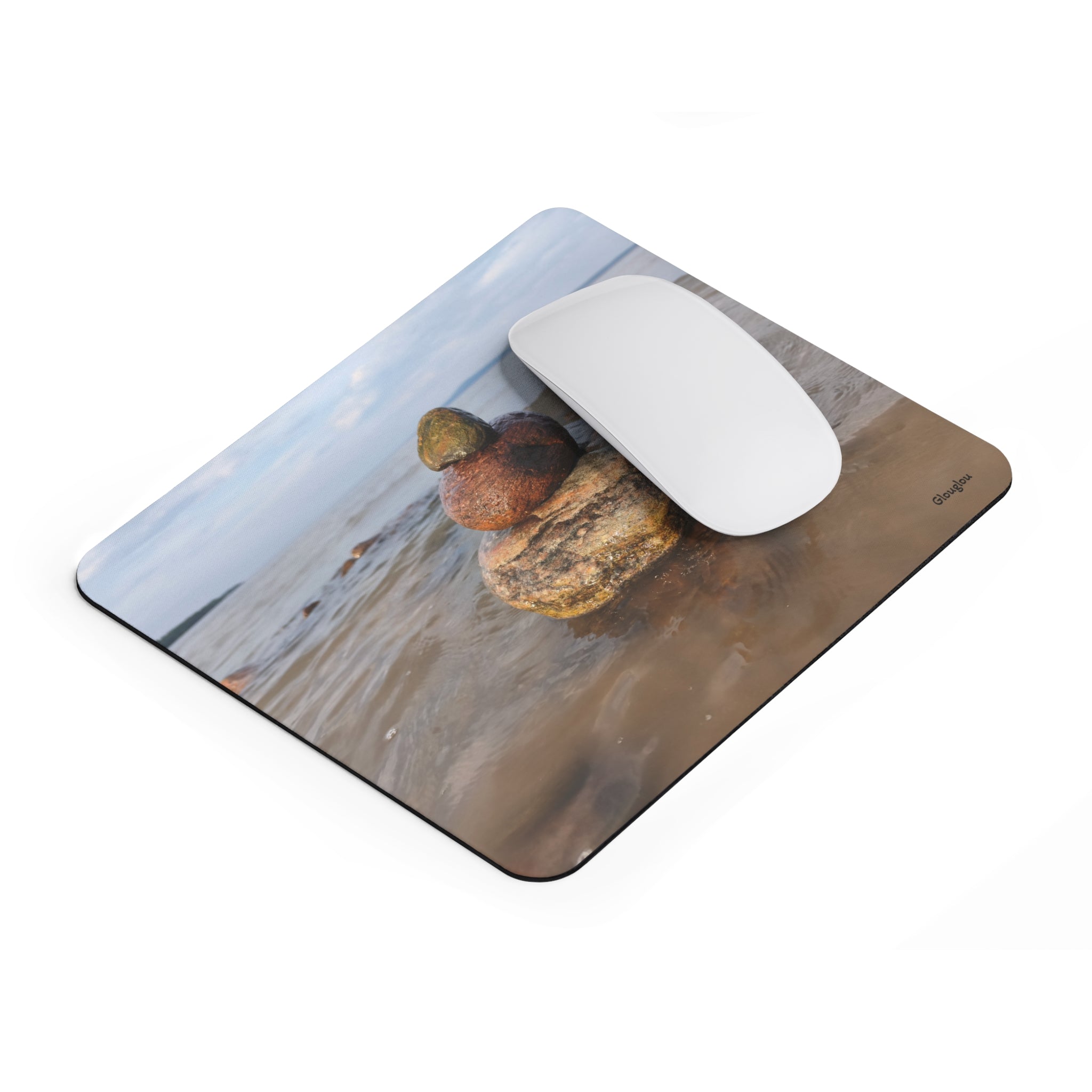 Beach Stone Stack Mouse Pad — Calm Coastal Desk Accessory