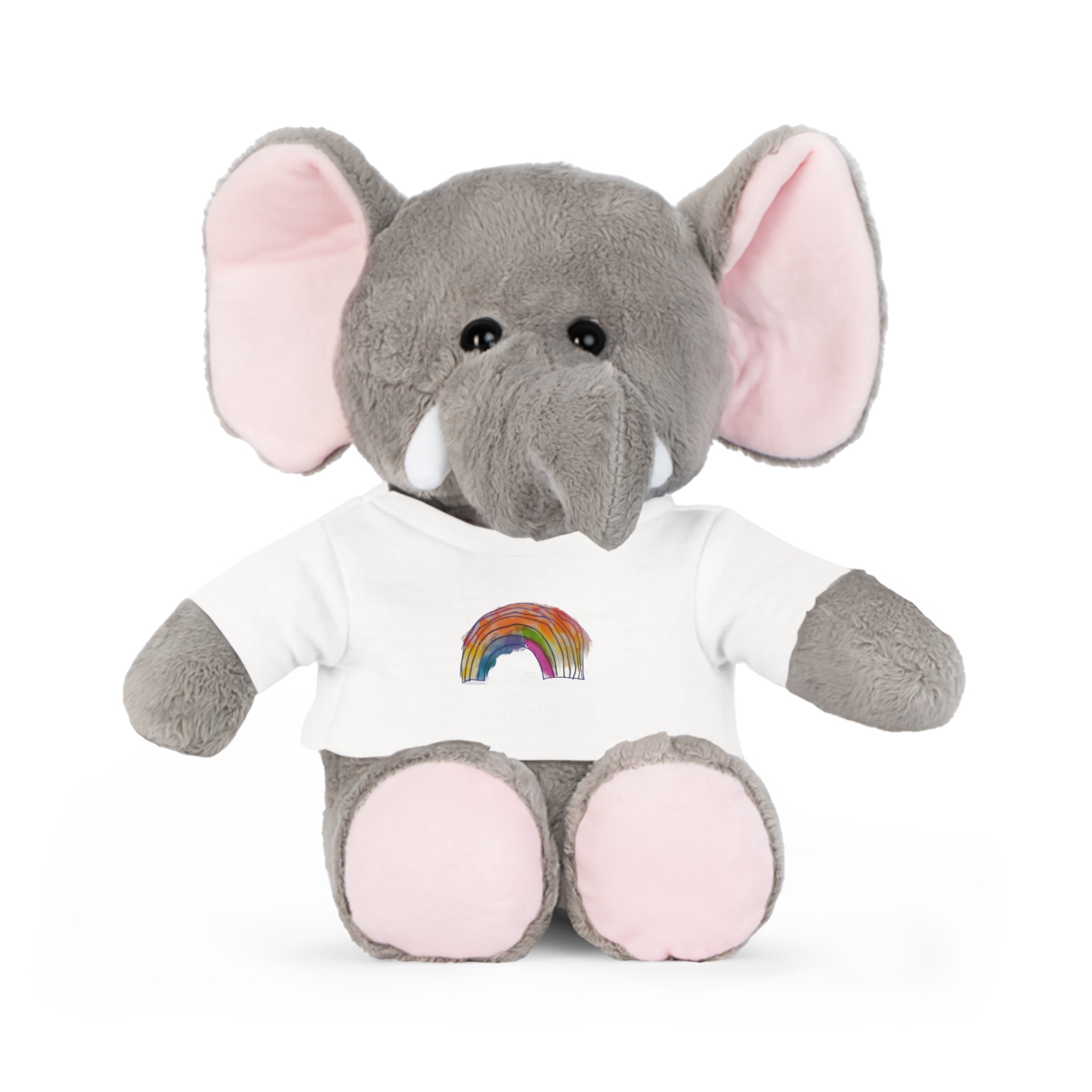 Rainbow Heart Teddy Plush with White T‑Shirt — Cute Rainbow Design Stuffed Bear Gift