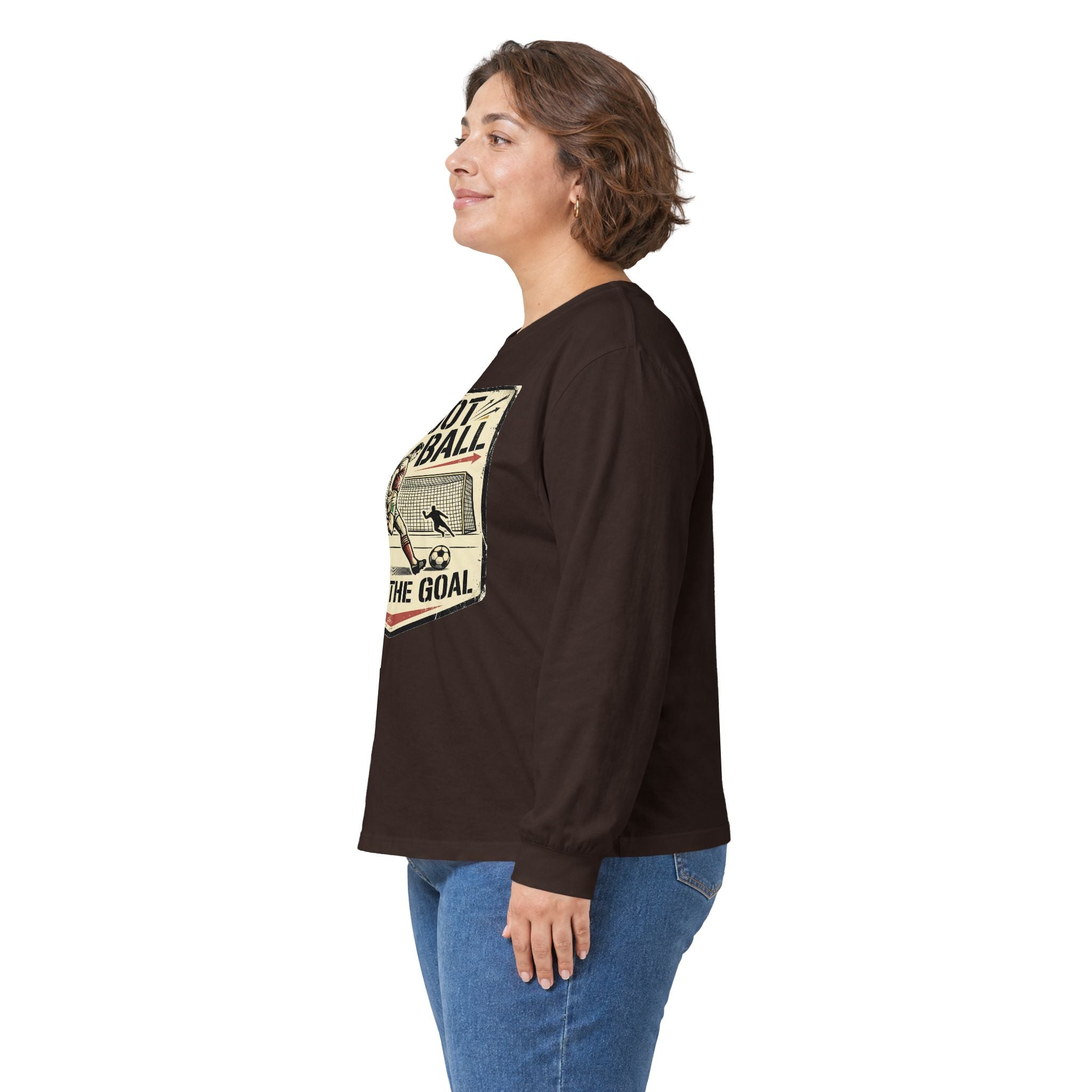 Shoot the Ball Soccer Long Sleeve Tee — Make the Goal Vintage Graphic