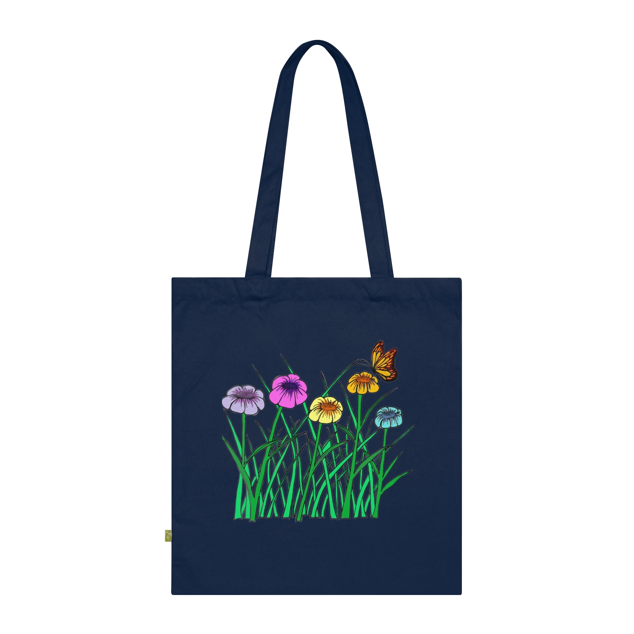 Floral Meadow Tote Bag — Colorful Wildflowers & Butterfly Organic Cotton Tote