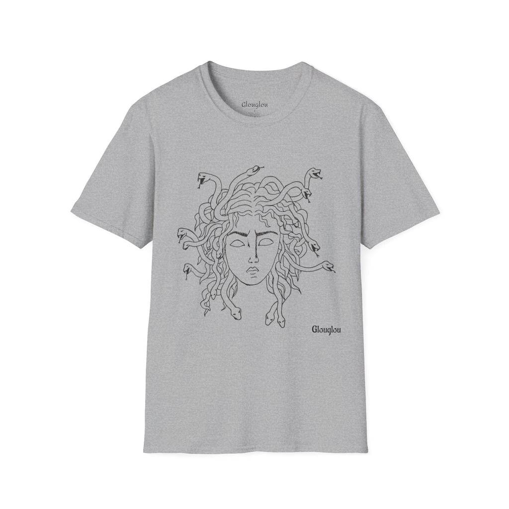 Medusa Line Art T-Shirt | Mythology Snake Hair Illustration
