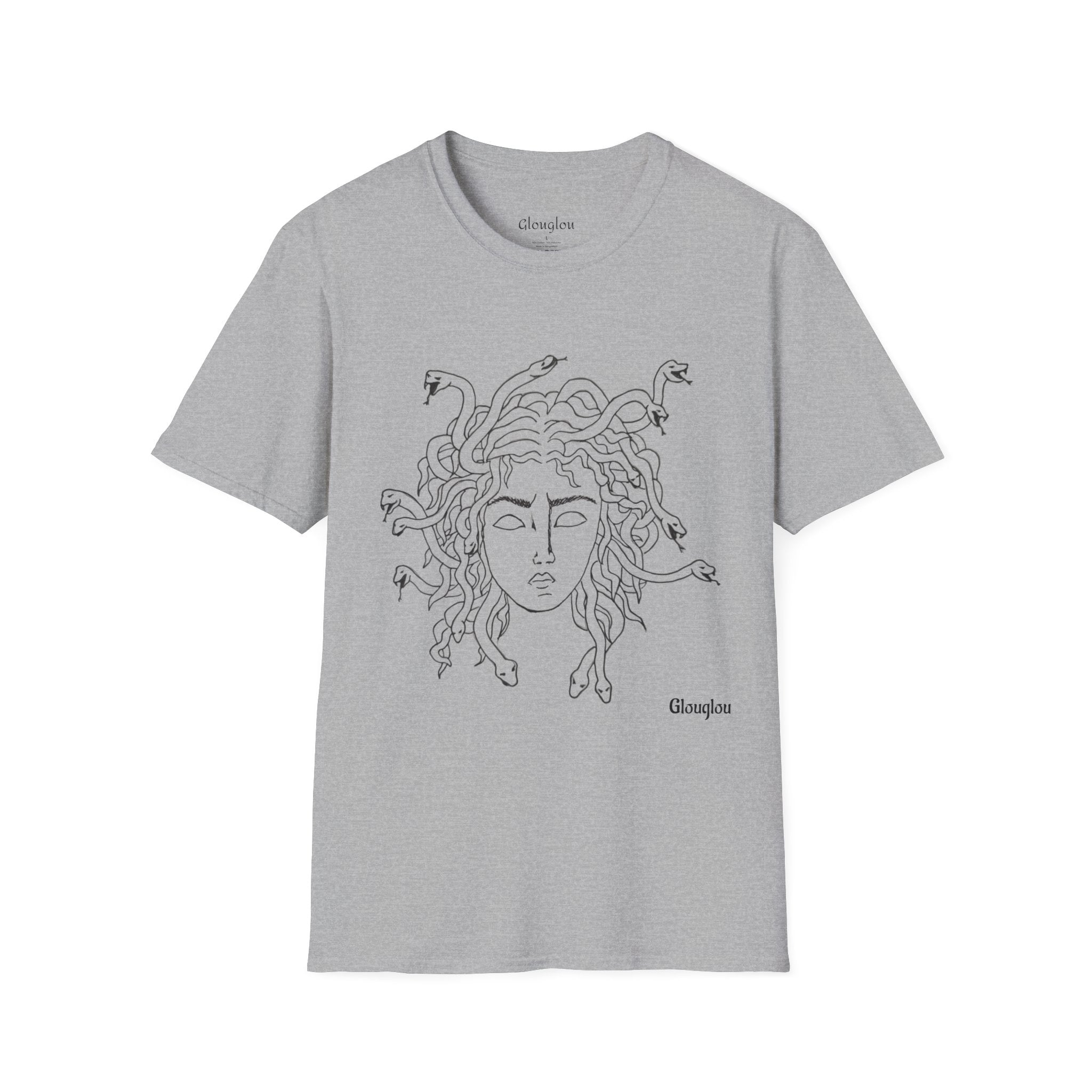Medusa Line Art T-Shirt | Mythology Snake Hair Illustration