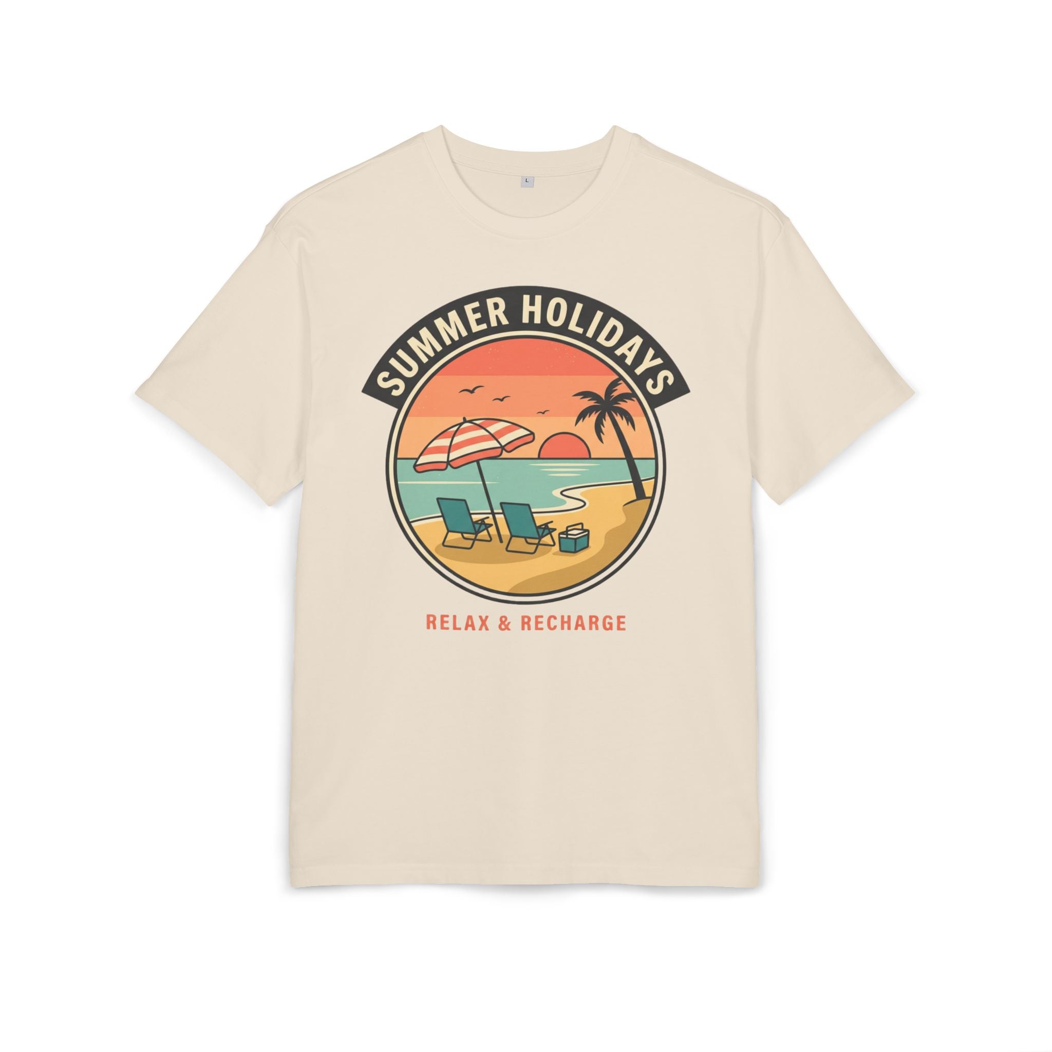 T-Shirt — "Summer Holidays: Relax & Recharge" Beach Graphic Tee